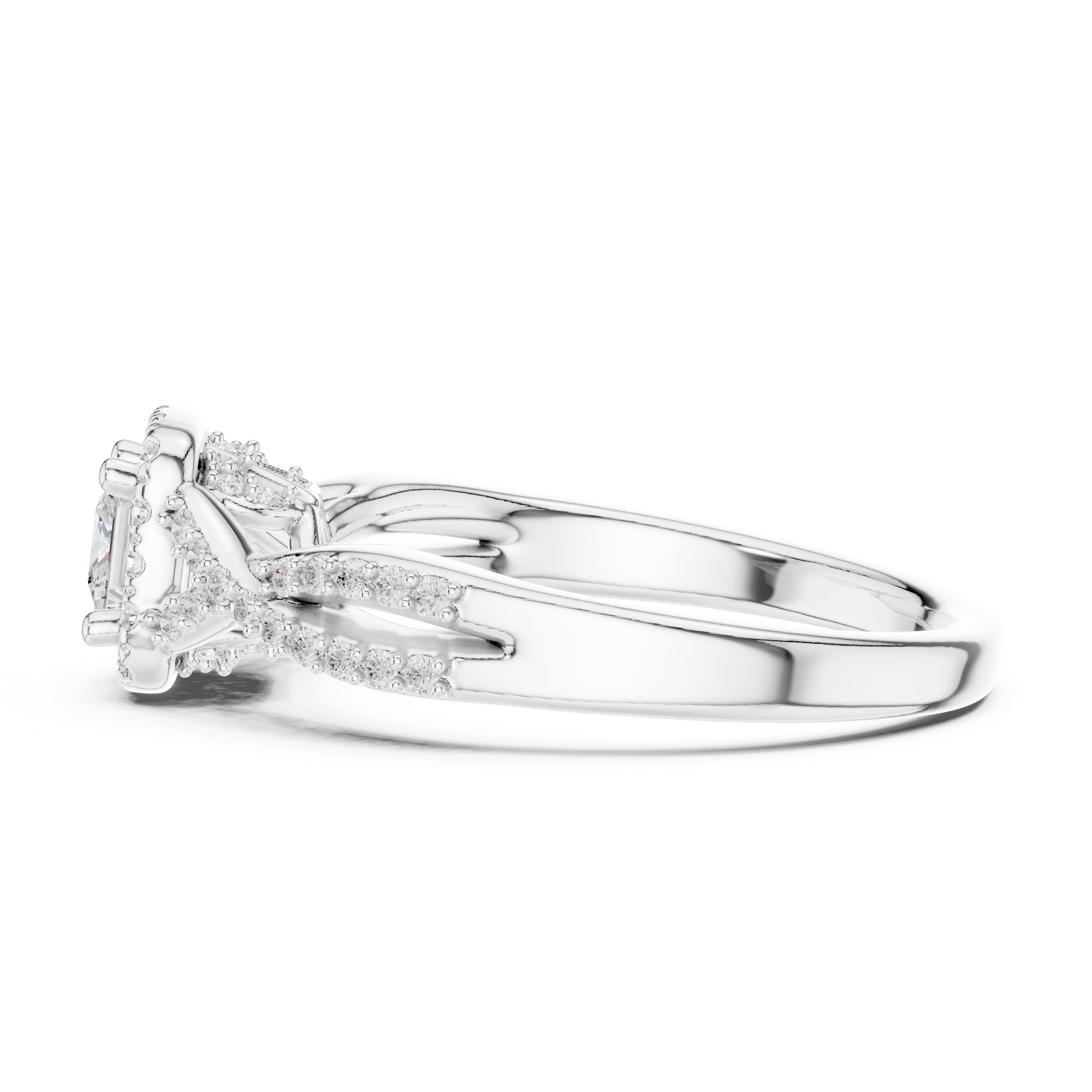 Princess Cut Halo Engagement Ring – Twisted Pavé Diamond Bridal Ring