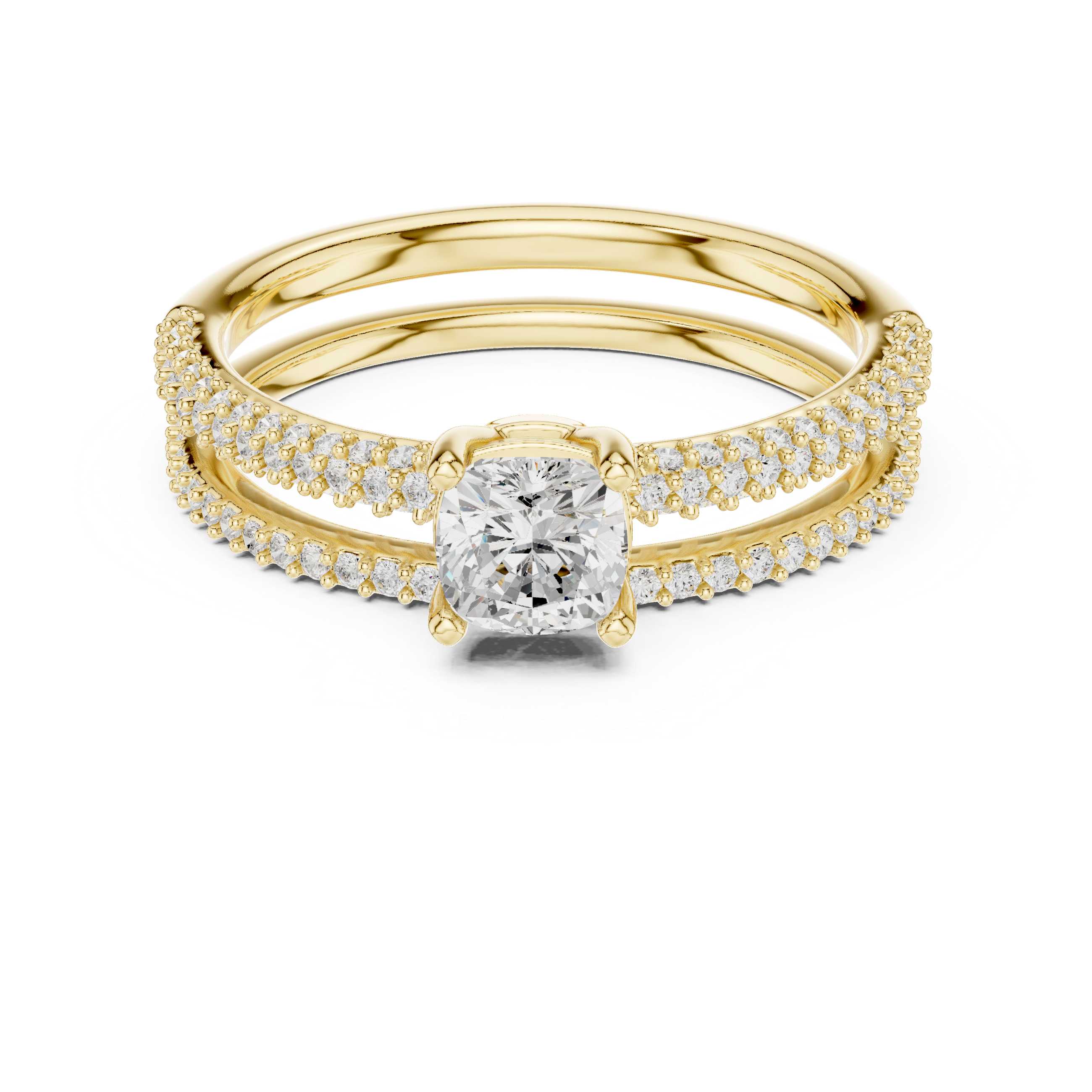 Cushion Cut Bridal Ring Set – Double Band Pavé Engagement Ring