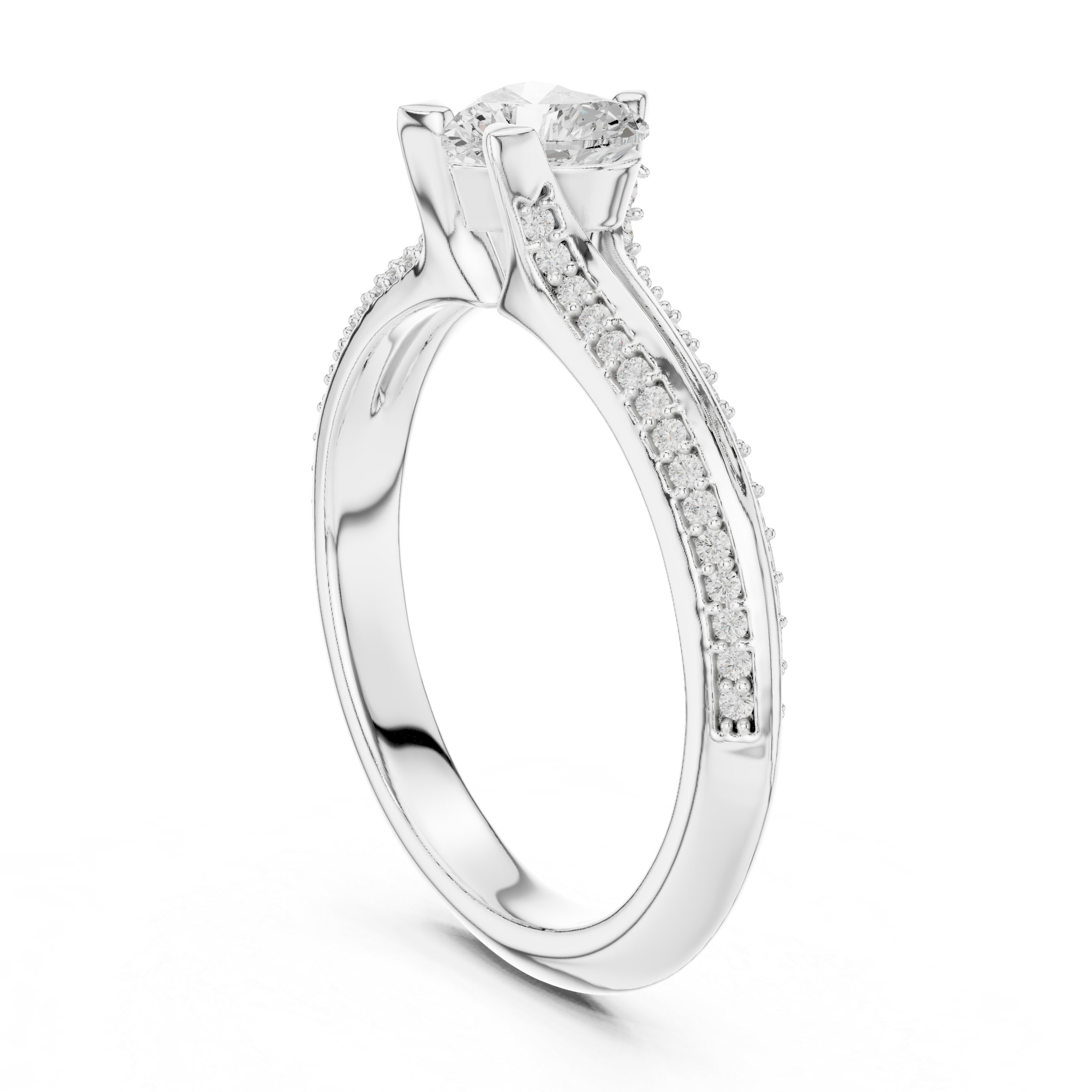 Heart Cut Diamond Engagement Ring – Pavé Solitaire Promise Ring with Split Shank