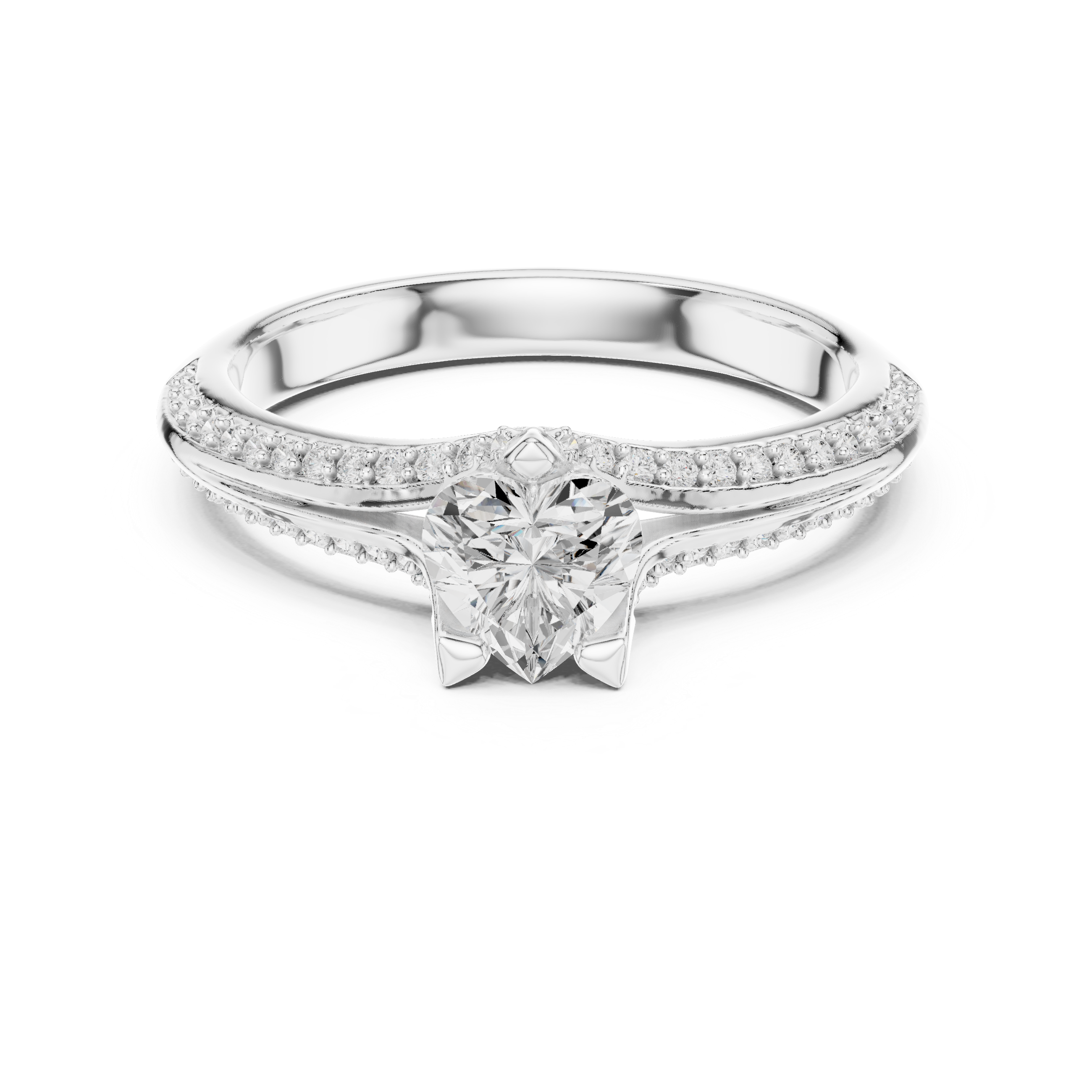 Heart Cut Diamond Engagement Ring – Pavé Solitaire Promise Ring with Split Shank