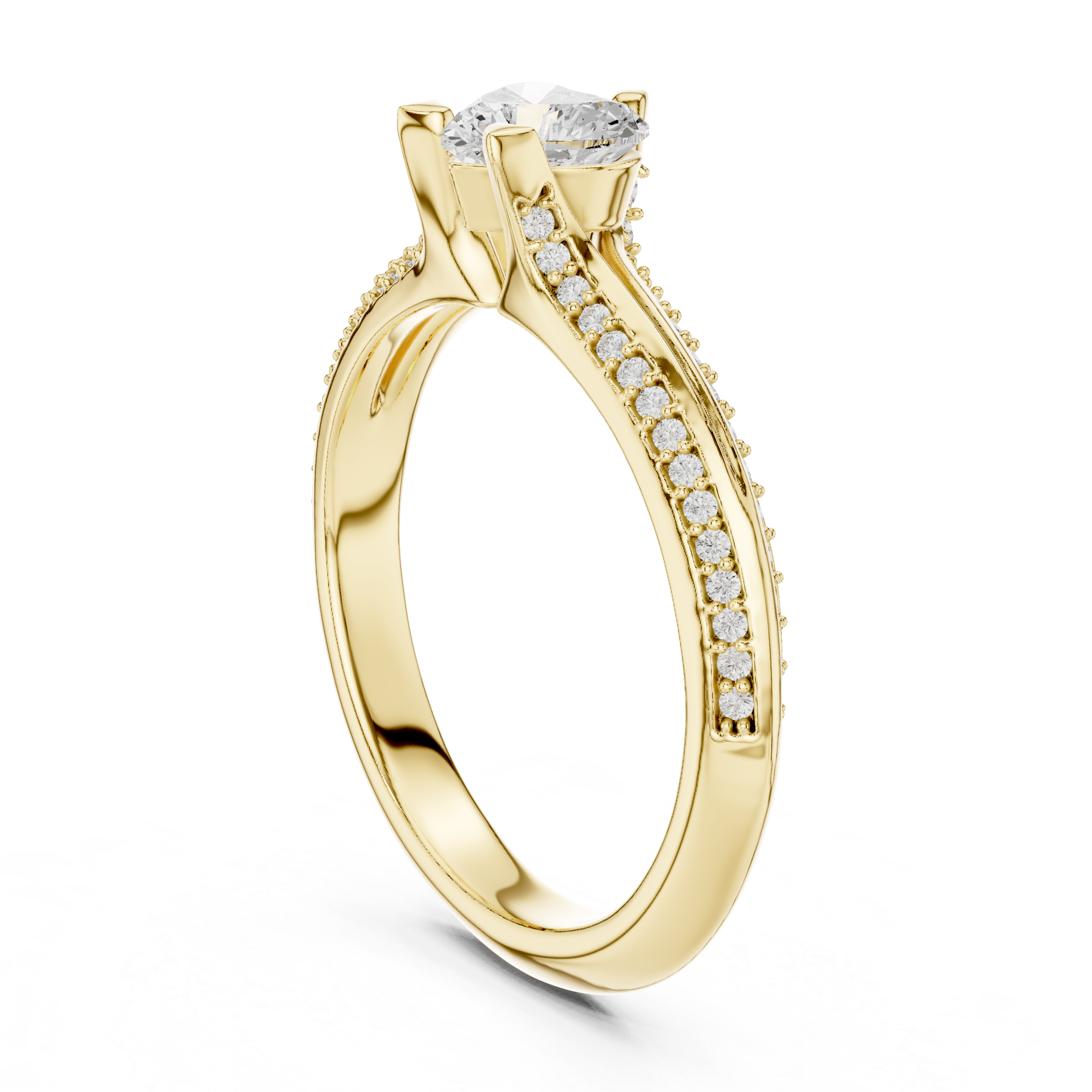 Heart Cut Diamond Engagement Ring – Pavé Solitaire Promise Ring with Split Shank
