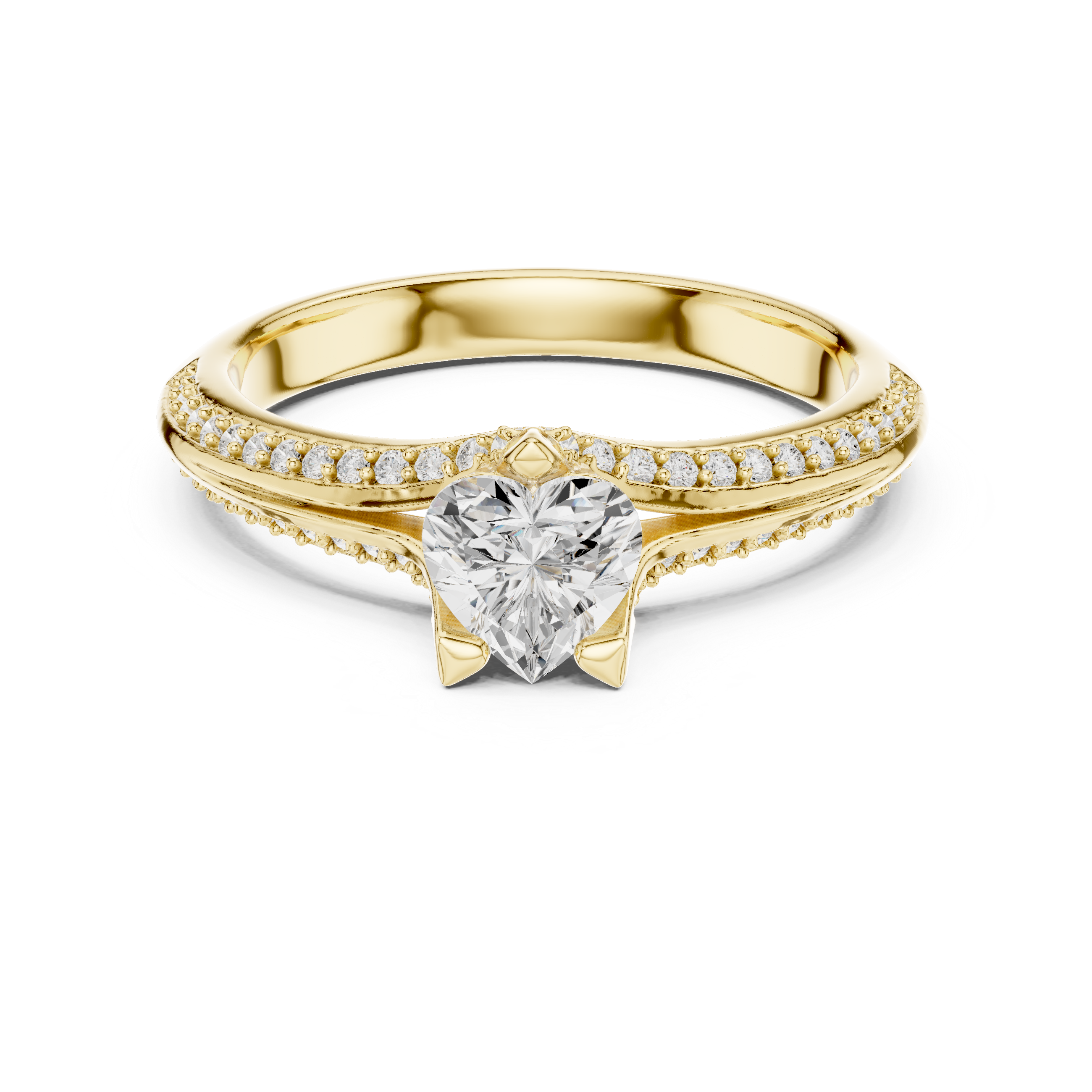 Heart Cut Diamond Engagement Ring – Pavé Solitaire Promise Ring with Split Shank