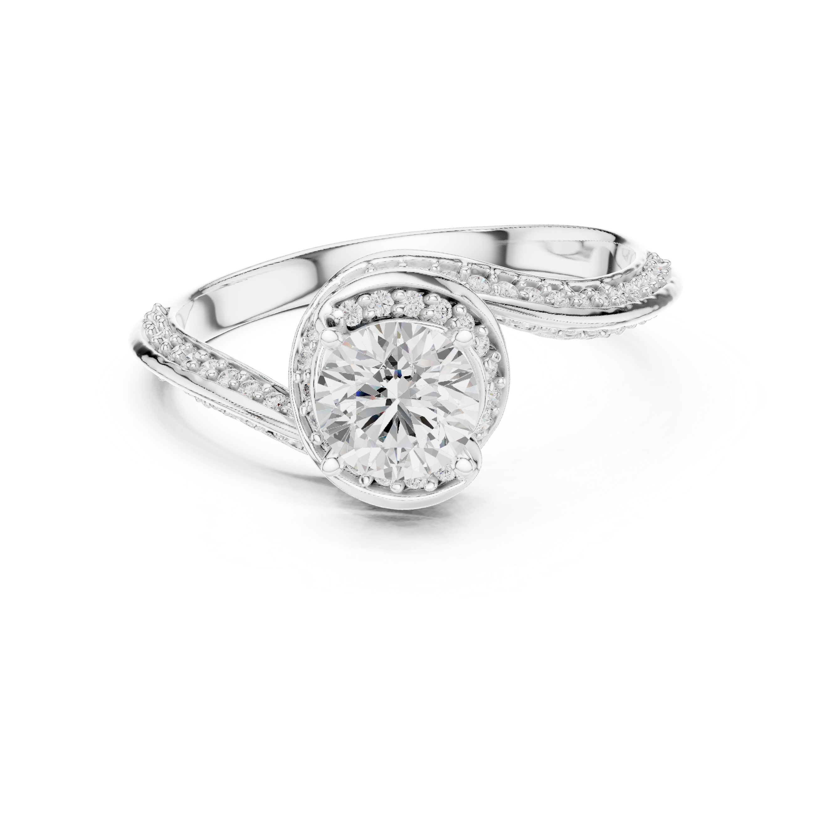 Round Halo Diamond Engagement Ring – Twisted Pavé Split Shank Bridal Ring