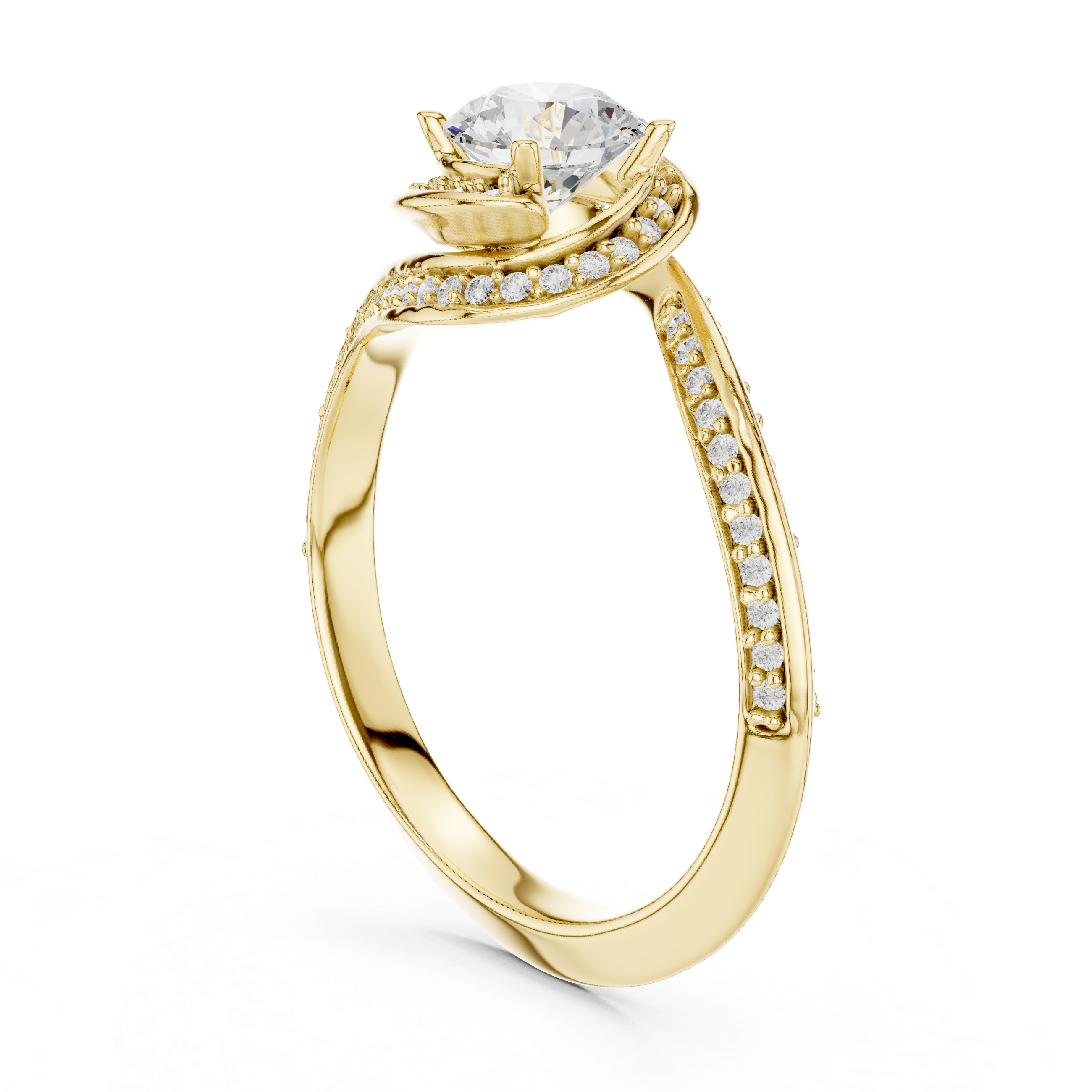 Round Halo Diamond Engagement Ring – Twisted Pavé Split Shank Bridal Ring