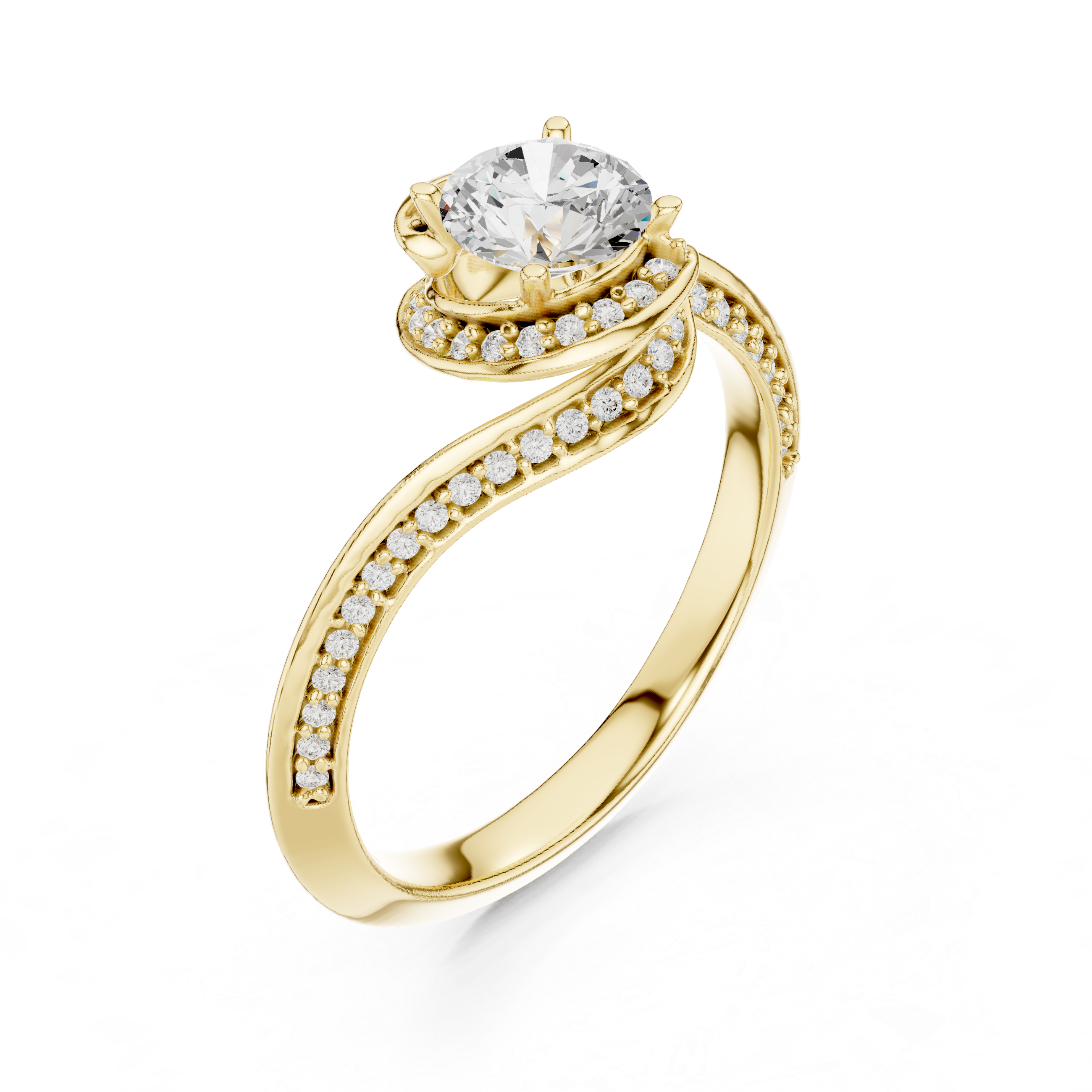 Round Halo Diamond Engagement Ring – Twisted Pavé Split Shank Bridal Ring