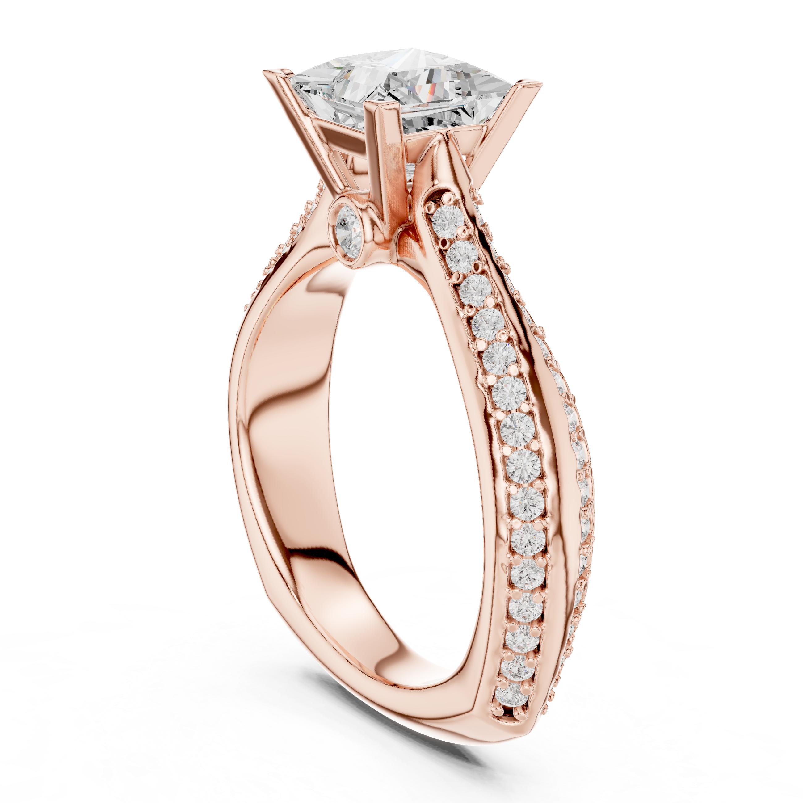 Princess Cut Diamond Engagement Ring – Triple Pavé Cathedral Solitaire Ring