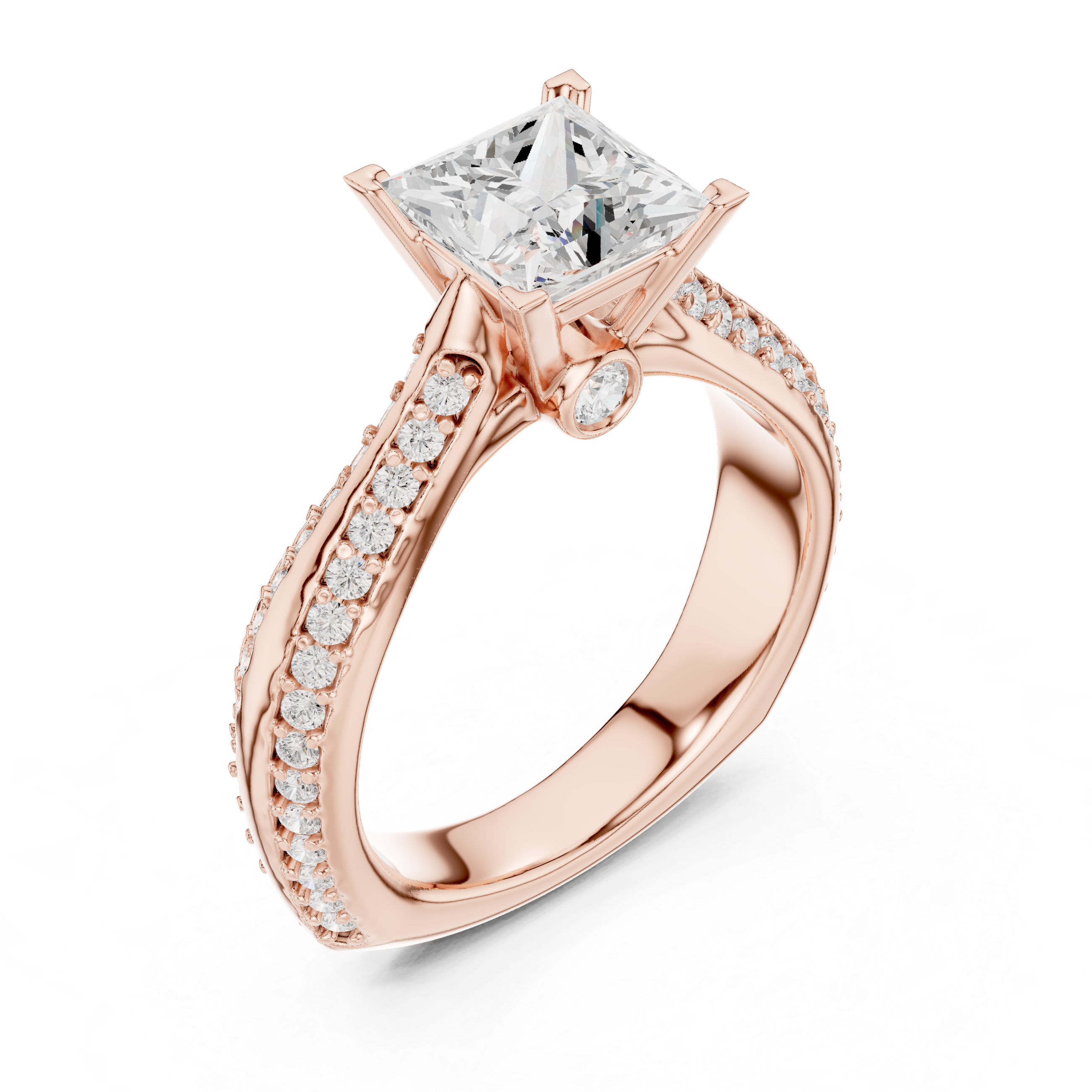 Princess Cut Diamond Engagement Ring – Triple Pavé Cathedral Solitaire Ring