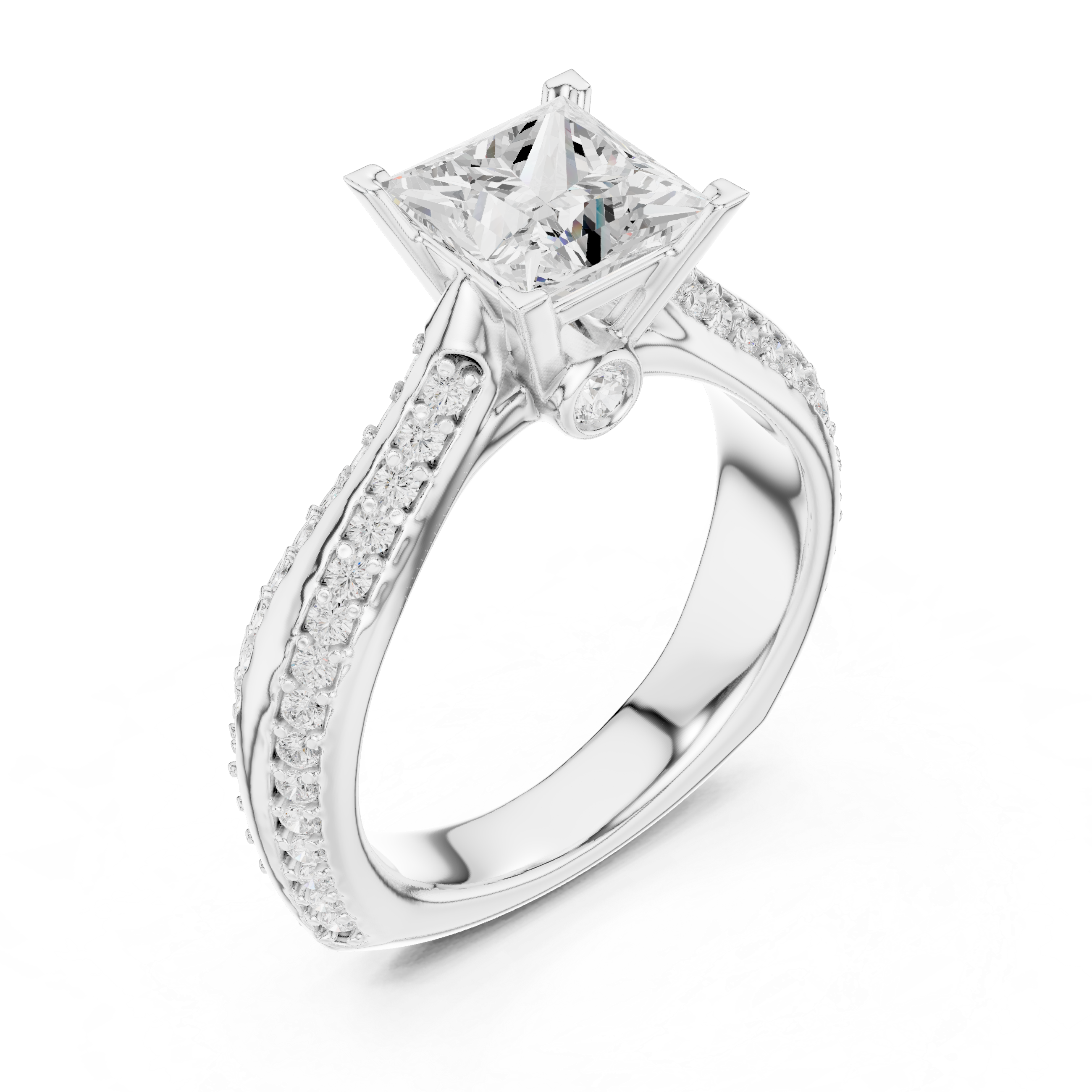 Princess Cut Diamond Engagement Ring – Triple Pavé Cathedral Solitaire Ring