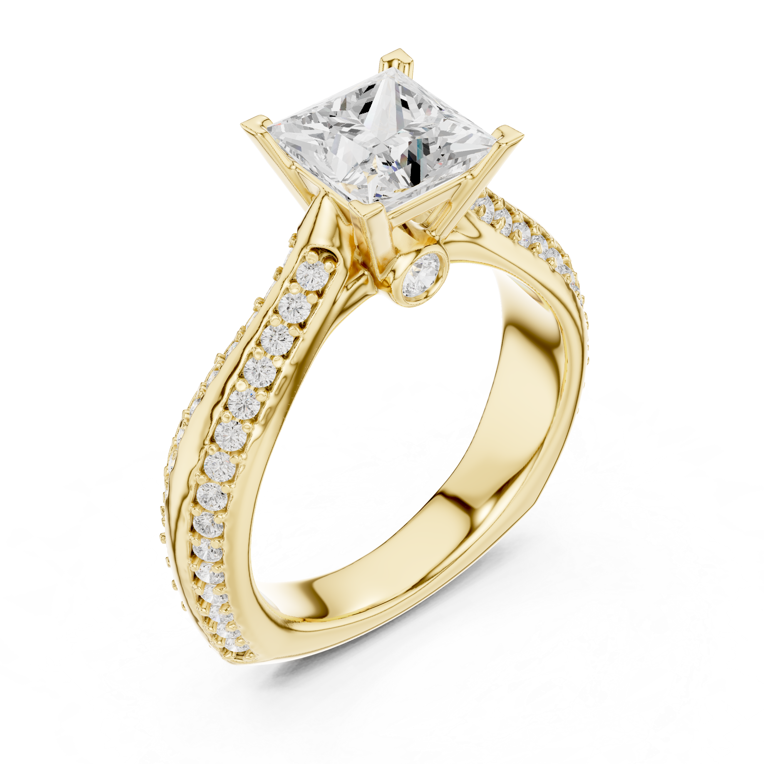 Princess Cut Diamond Engagement Ring – Triple Pavé Cathedral Solitaire Ring