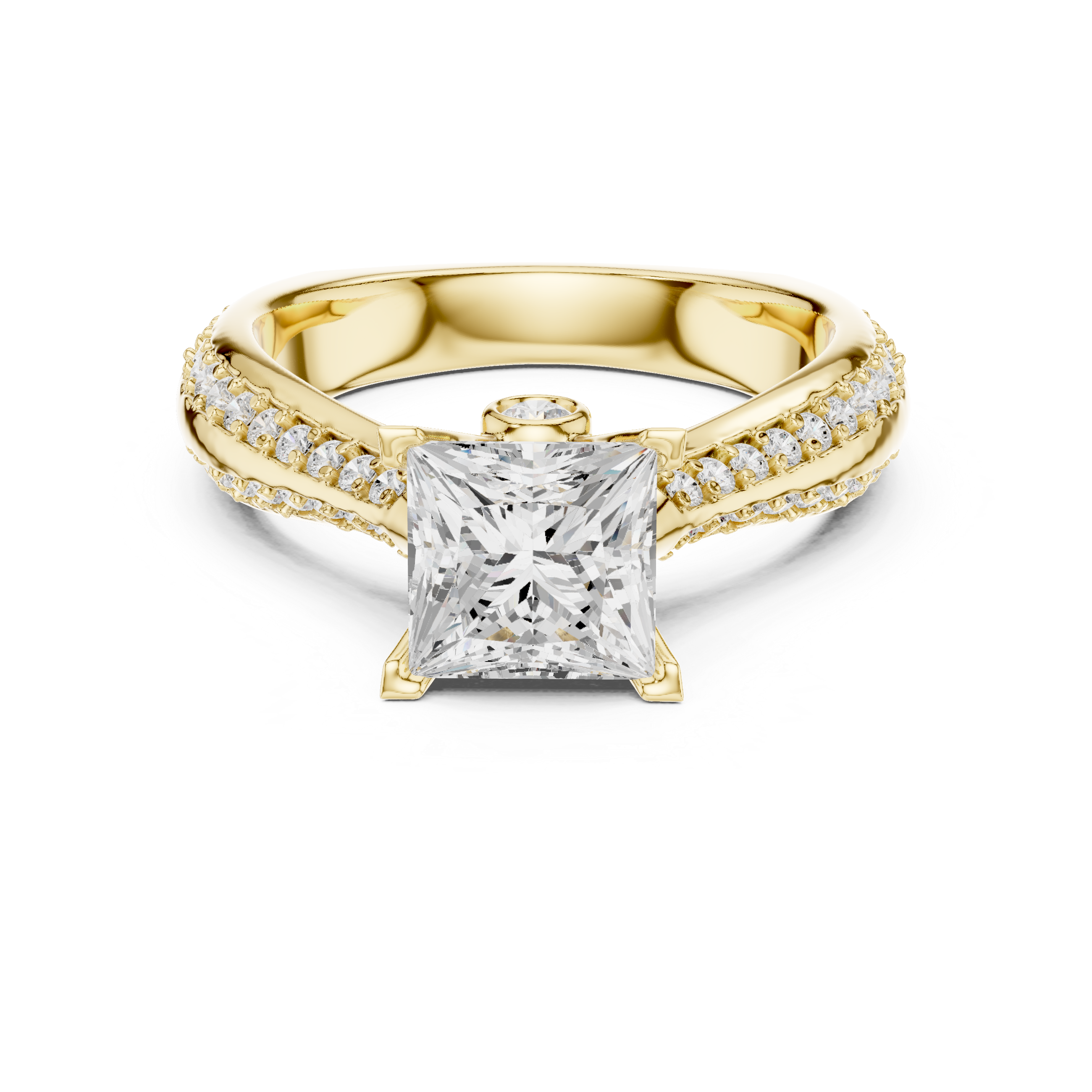 Princess Cut Diamond Engagement Ring – Triple Pavé Cathedral Solitaire Ring