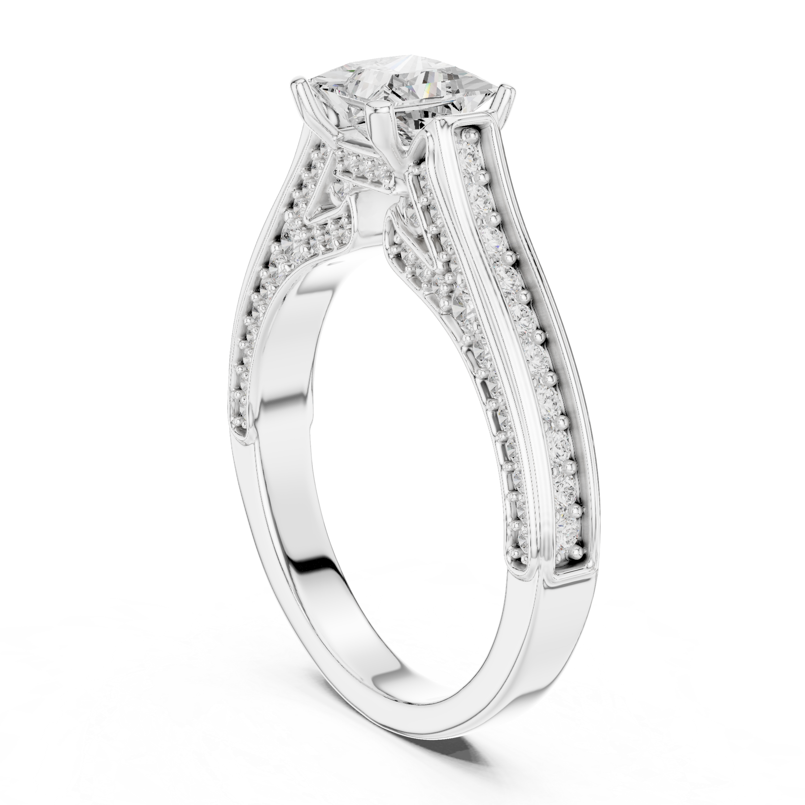 Princess Cut Diamond Engagement Ring – Double Pavé Split Shank Bridal Ring
