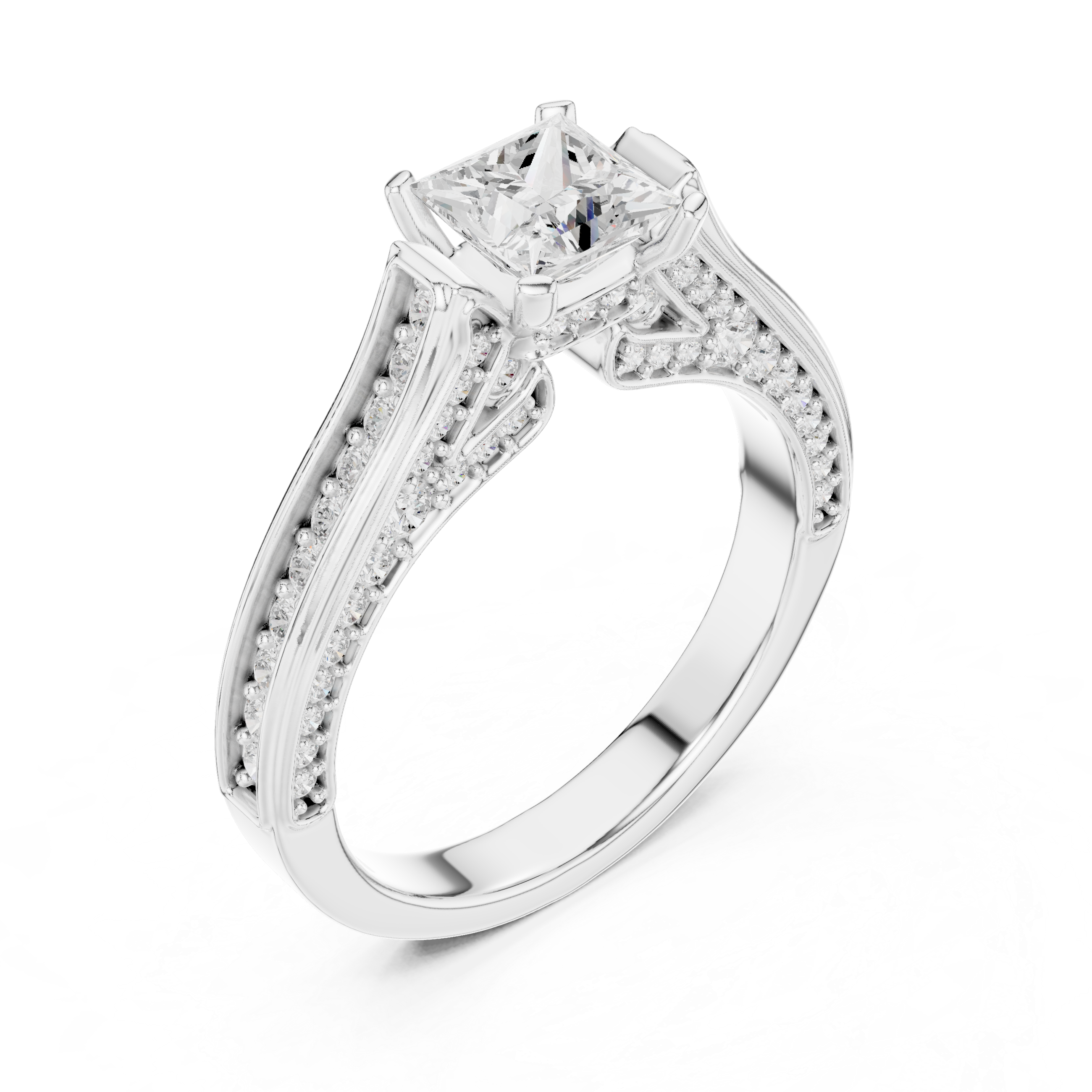 Princess Cut Diamond Engagement Ring – Double Pavé Split Shank Bridal Ring