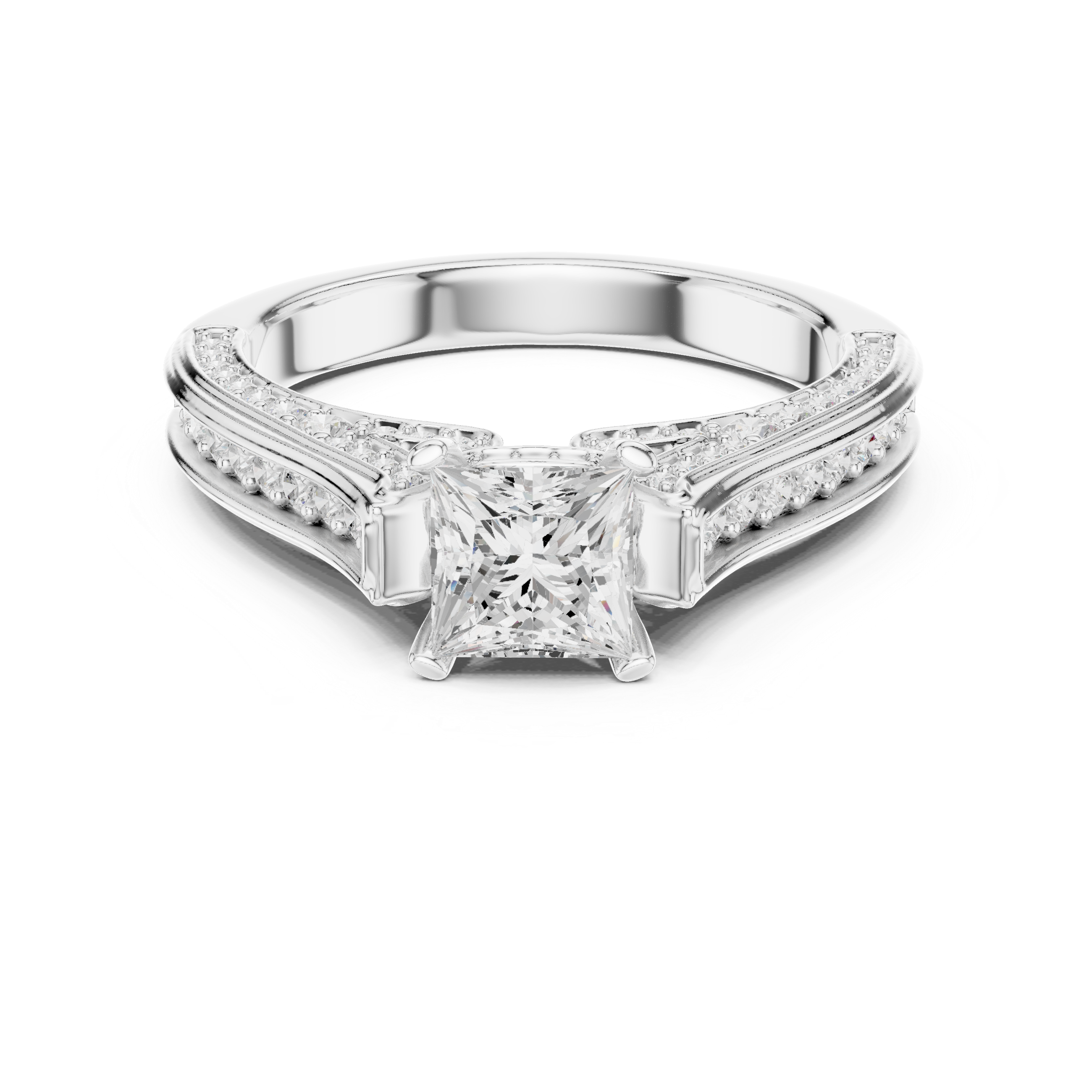 Princess Cut Diamond Engagement Ring – Double Pavé Split Shank Bridal Ring