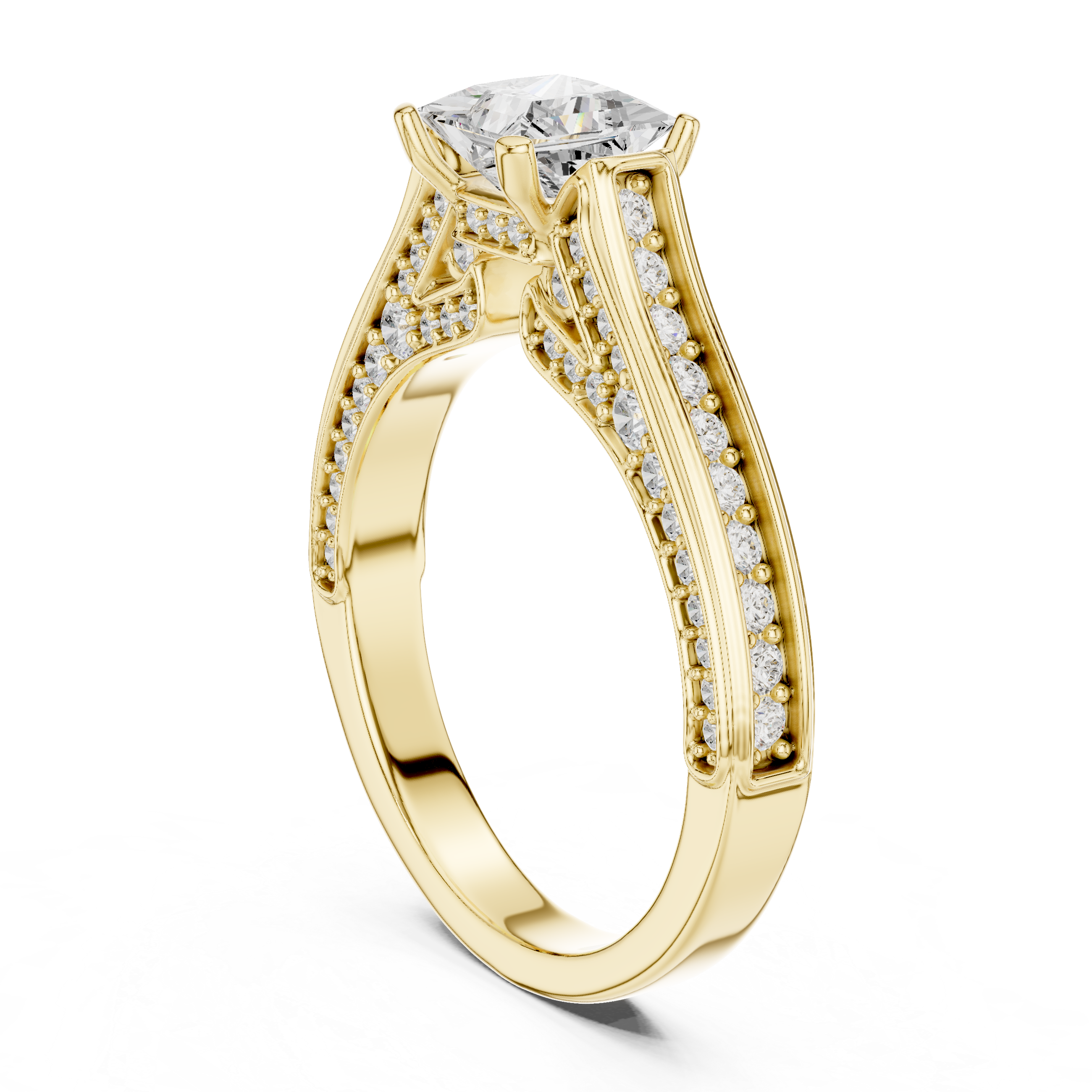 Princess Cut Diamond Engagement Ring – Double Pavé Split Shank Bridal Ring