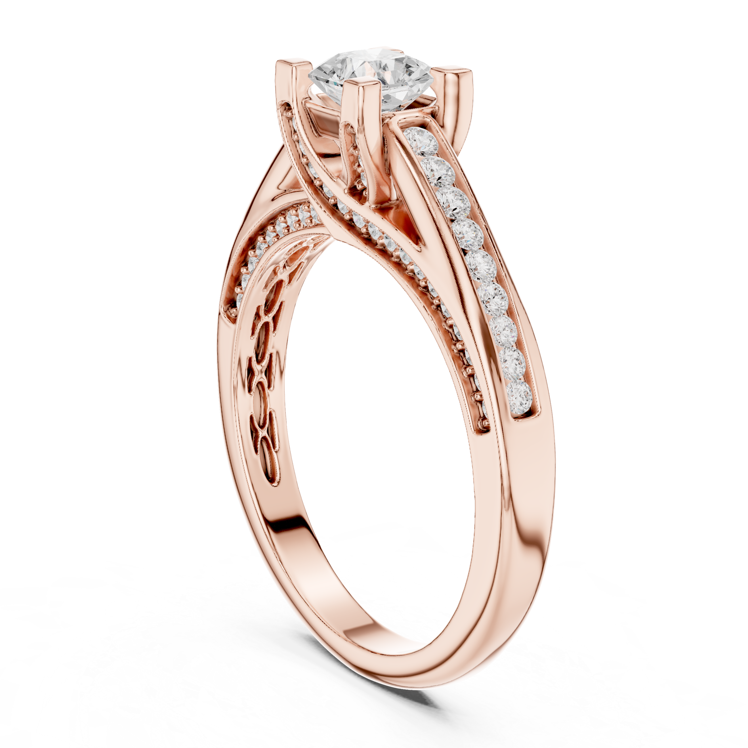 Princess Cut Diamond Engagement Ring – Cathedral Solitaire with Pavé Split Shoulders