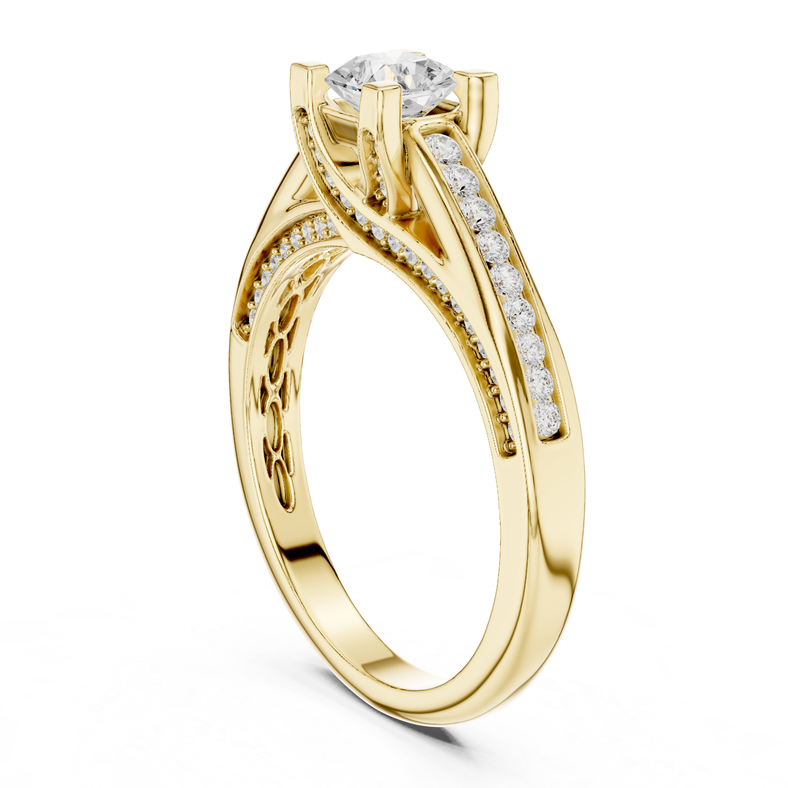 Princess Cut Diamond Engagement Ring – Cathedral Solitaire with Pavé Split Shoulders