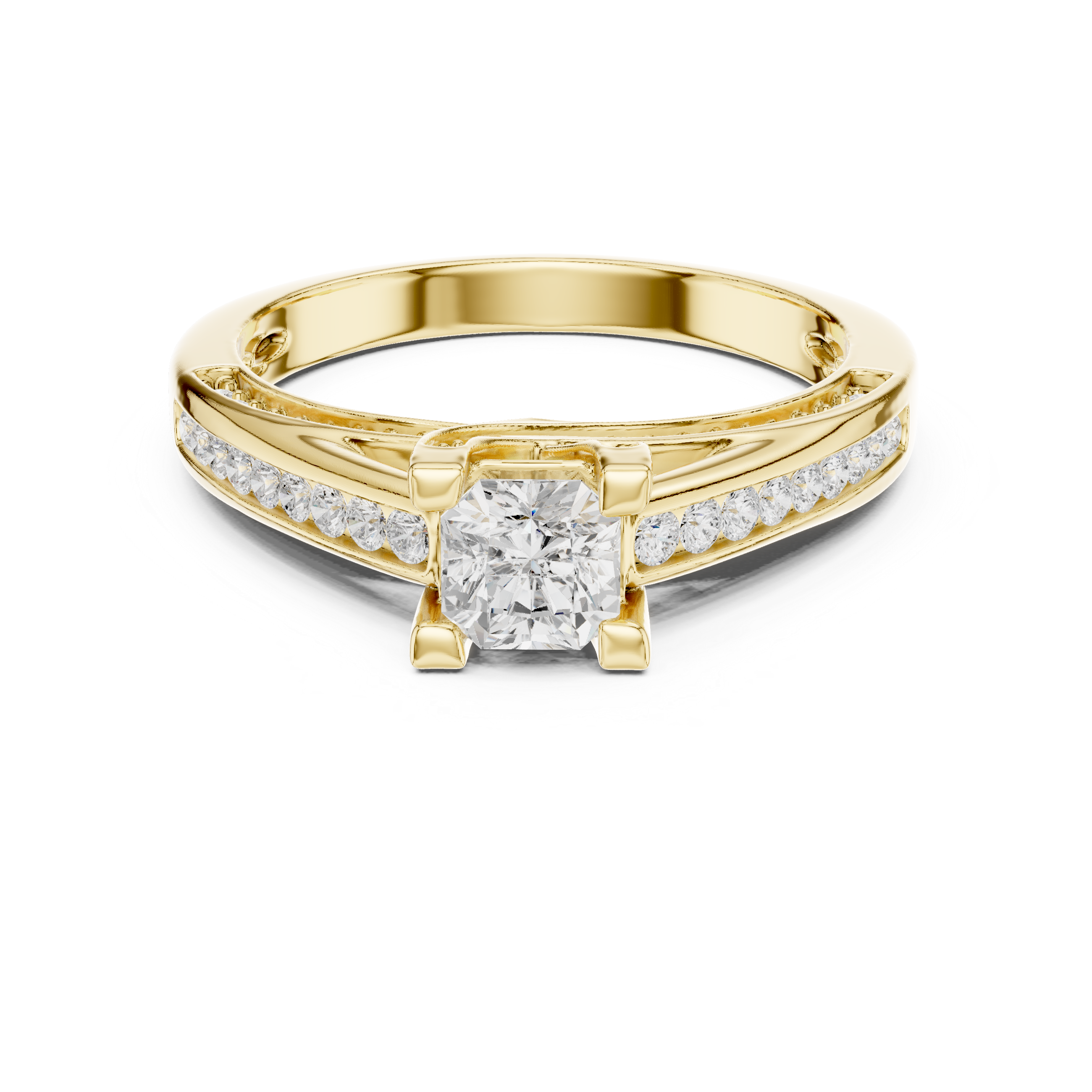 Princess Cut Diamond Engagement Ring – Cathedral Solitaire with Pavé Split Shoulders