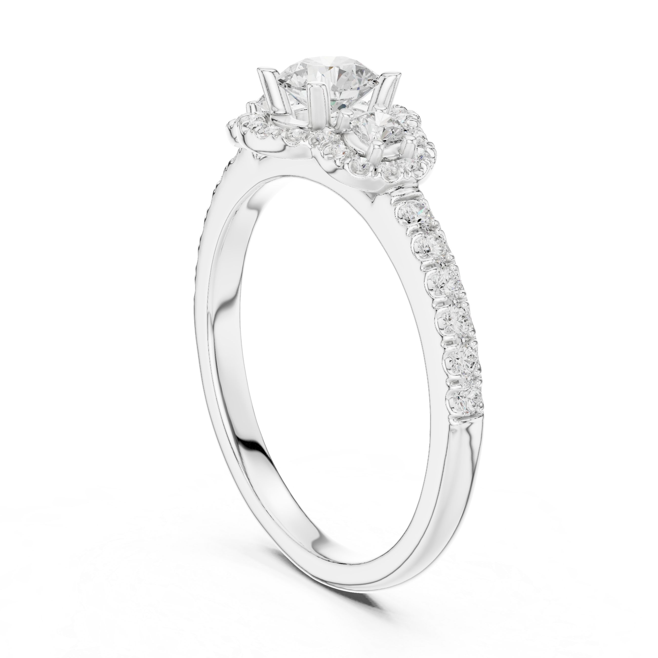 Vintage Halo Diamond Engagement Ring – Round Cut Triple Stone Pavé Ring