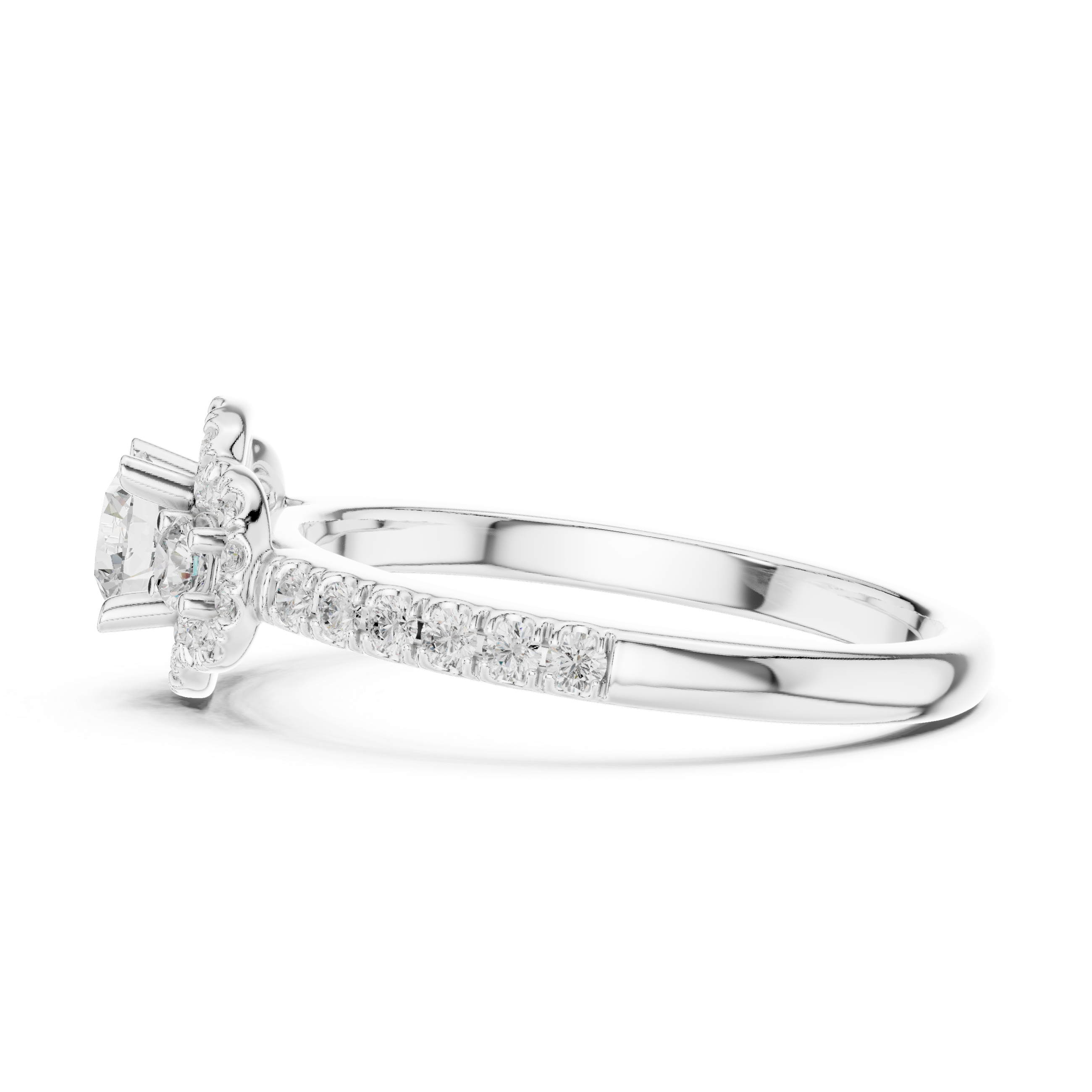 Vintage Halo Diamond Engagement Ring – Round Cut Triple Stone Pavé Ring