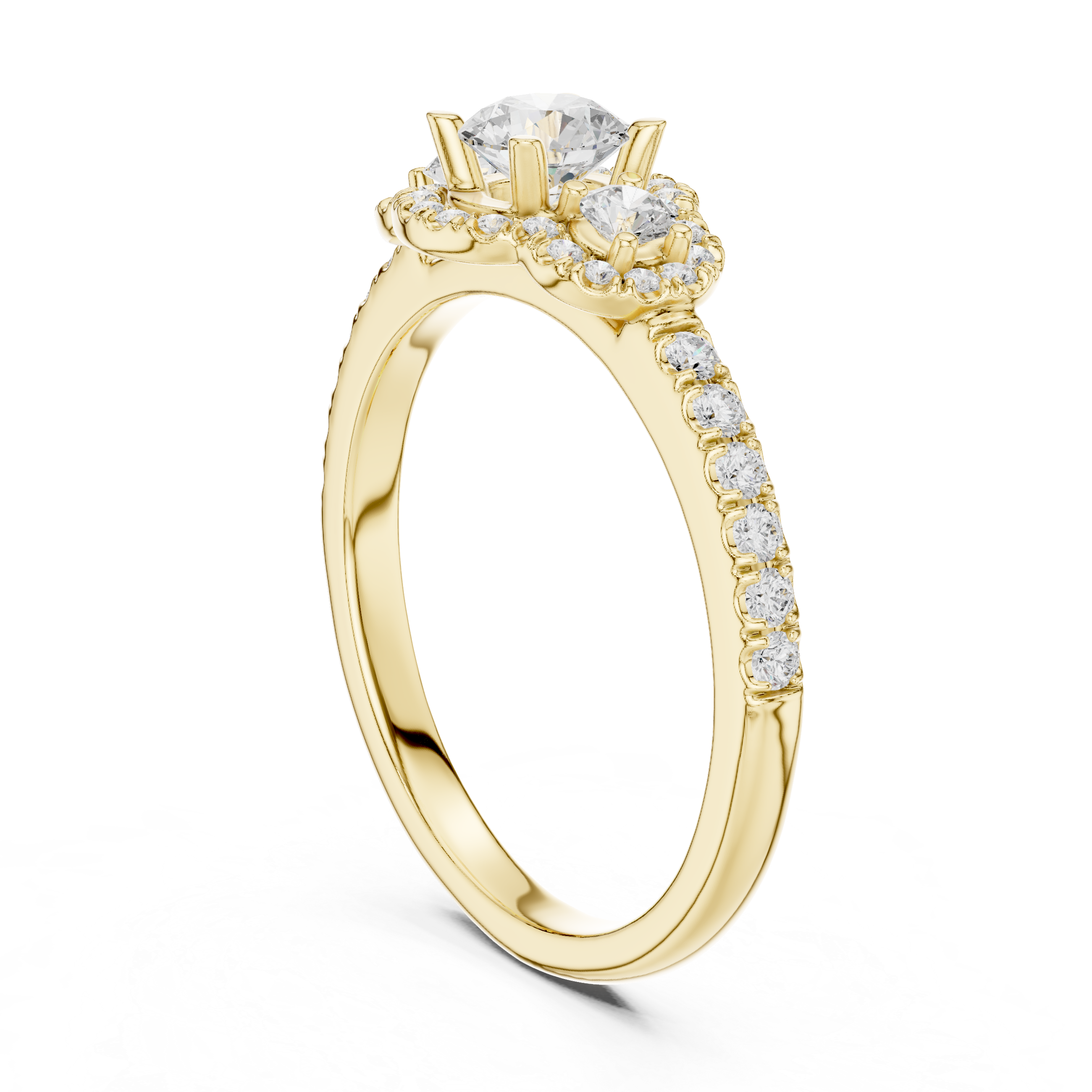 Vintage Halo Diamond Engagement Ring – Round Cut Triple Stone Pavé Ring