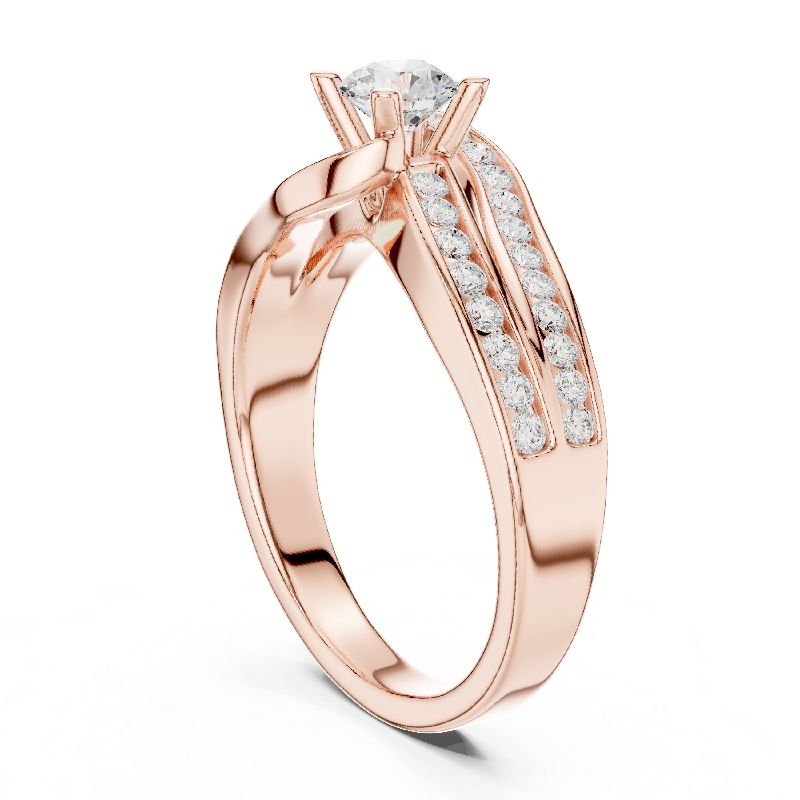 Twisted Double Row Diamond Engagement Ring – Modern Split Pavé Solitaire Ring