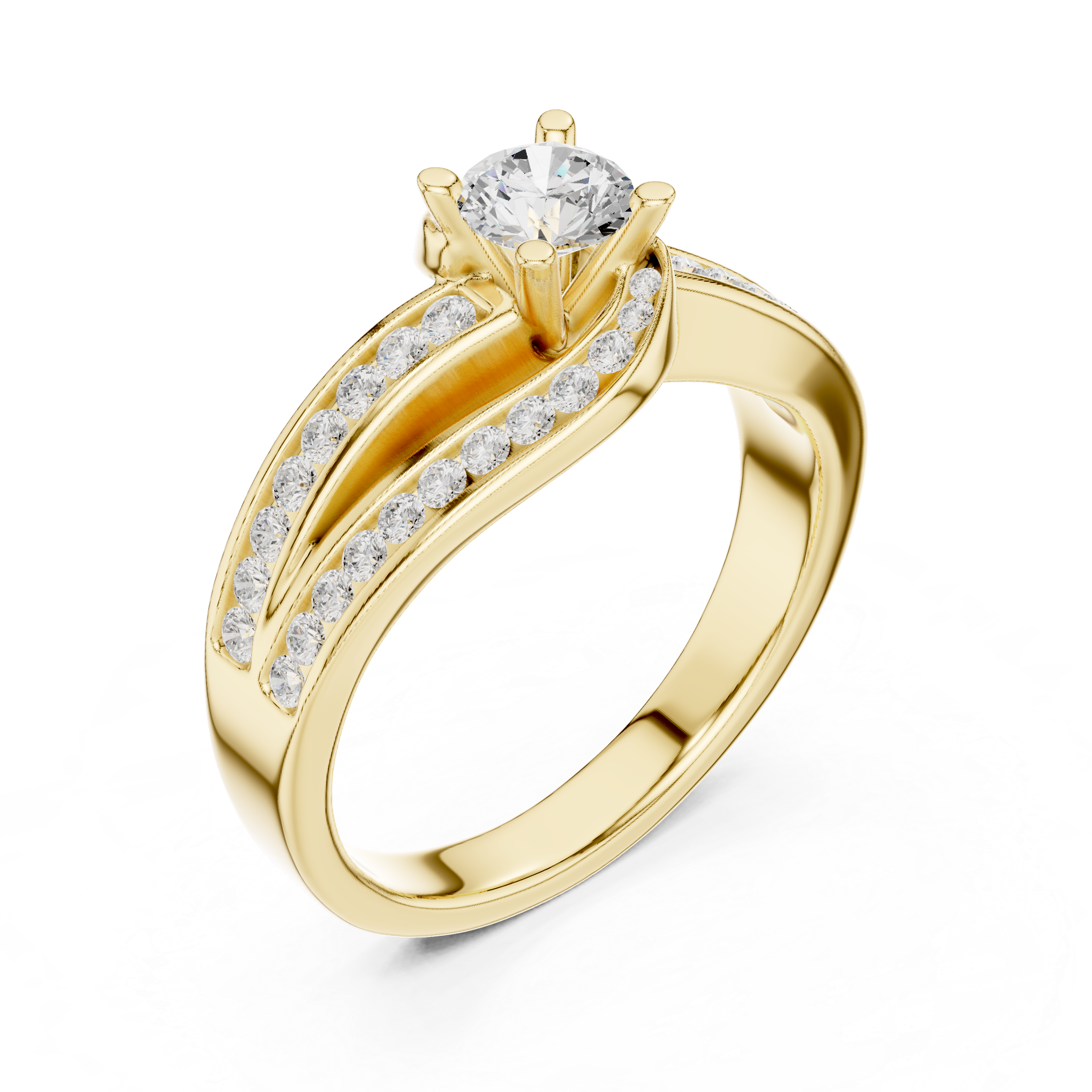 Twisted Double Row Diamond Engagement Ring – Modern Split Pavé Solitaire Ring