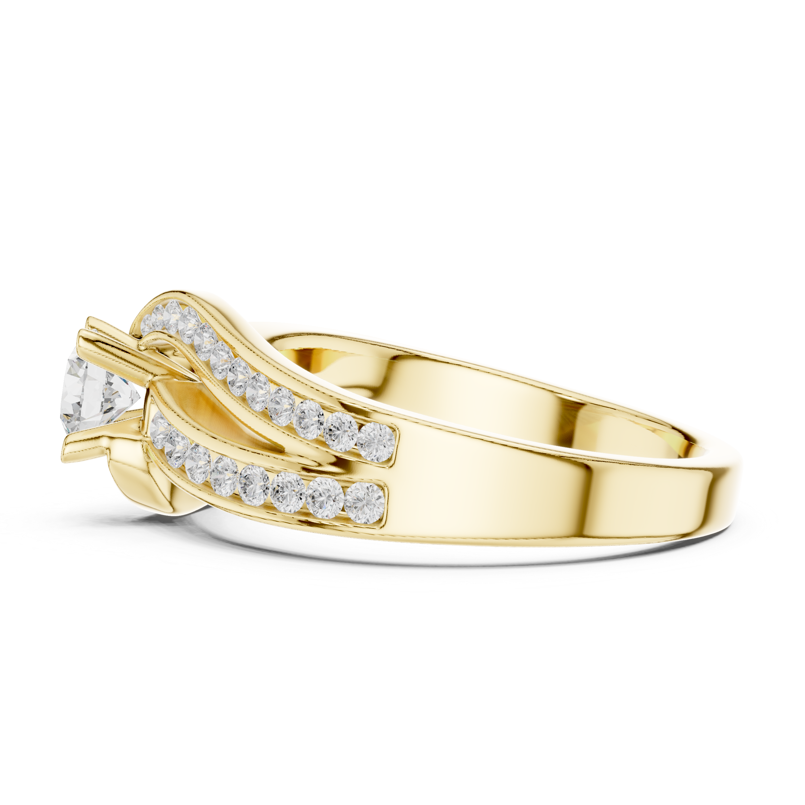 Twisted Double Row Diamond Engagement Ring – Modern Split Pavé Solitaire Ring