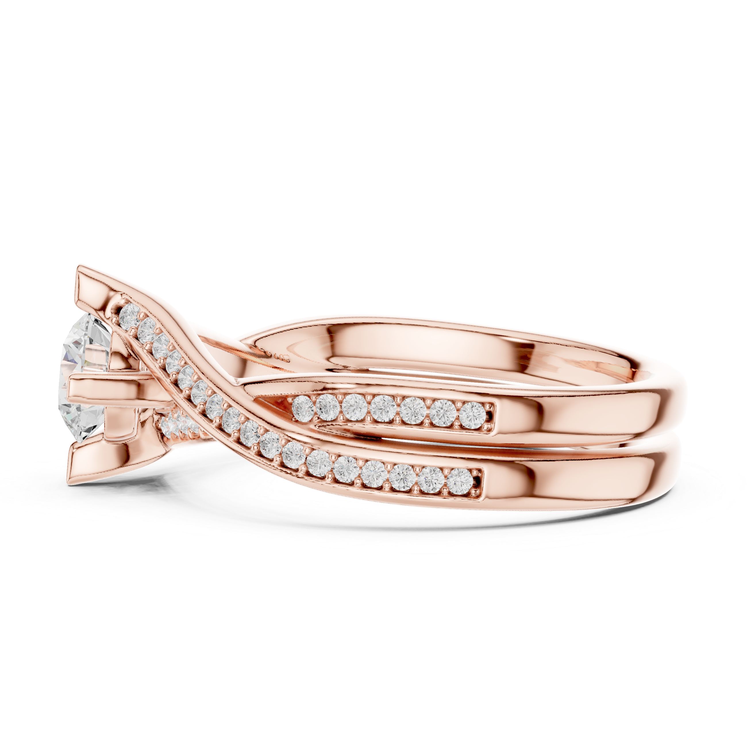 Twisted Split Shank Diamond Engagement Ring – Criss Cross Pavé Solitaire Ring