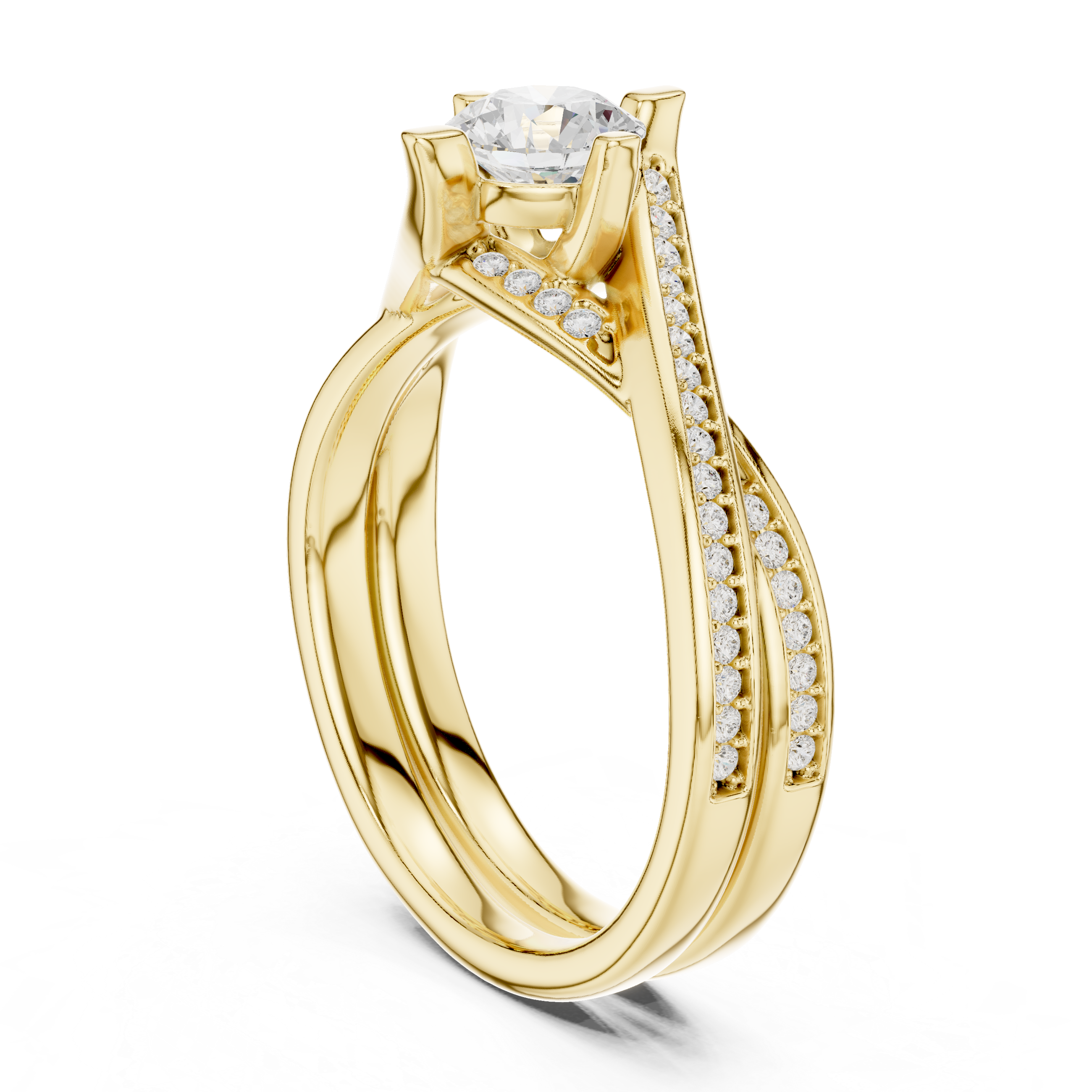 Twisted Split Shank Diamond Engagement Ring – Criss Cross Pavé Solitaire Ring
