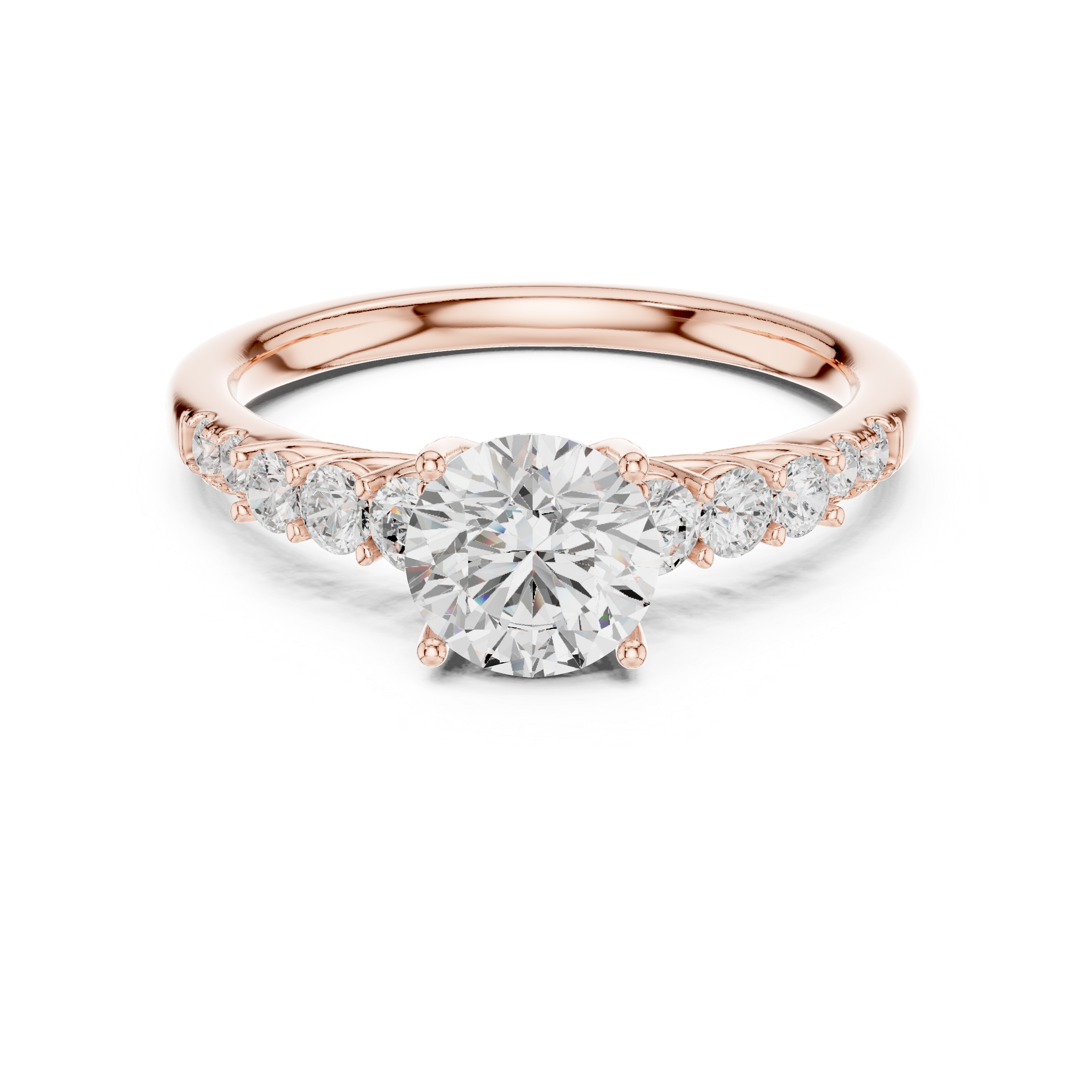 Classic Round Diamond Engagement Ring – Graduated Side Stone Solitaire Ring