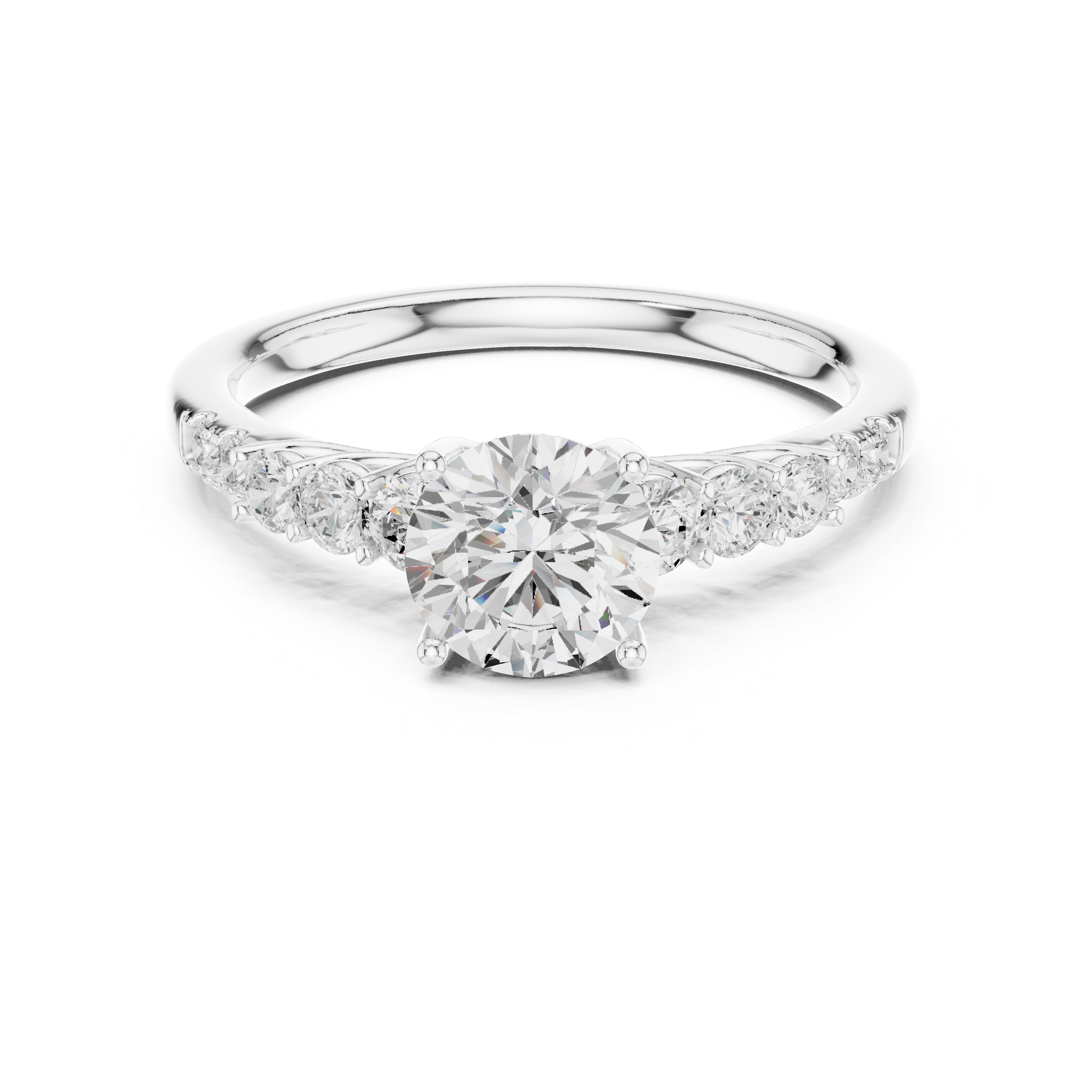 Classic Round Diamond Engagement Ring – Graduated Side Stone Solitaire Ring