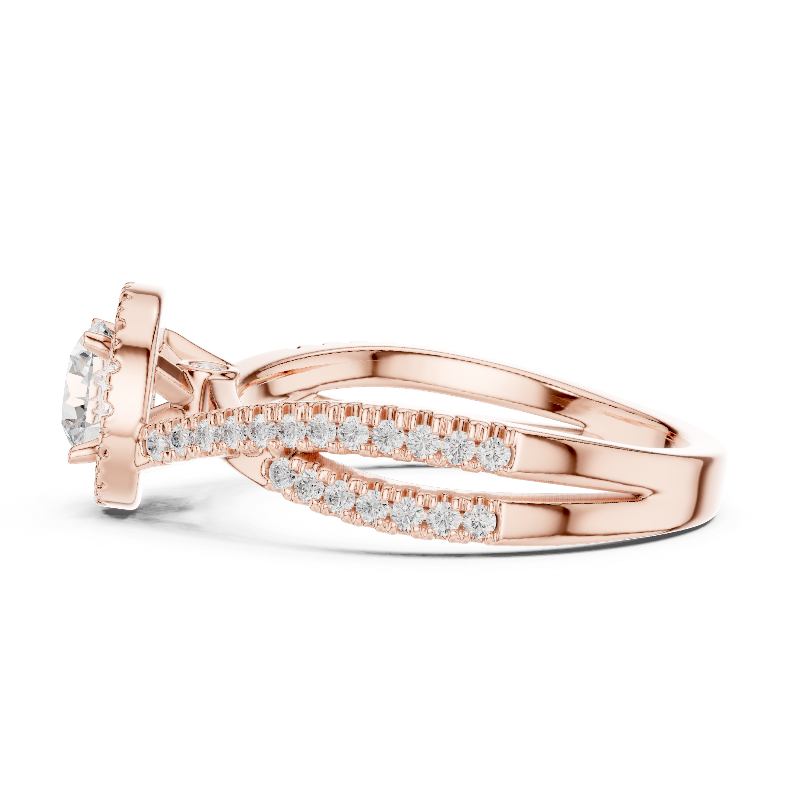 Halo Split Shank Diamond Engagement Ring – Round Cut Pavé Bridal Ring