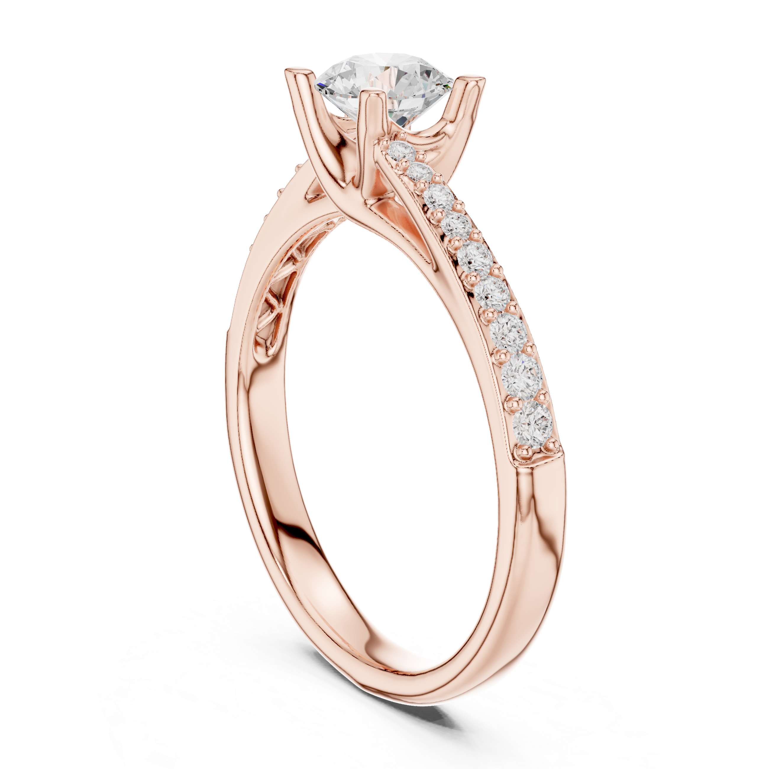 Twisted Pavé Diamond Engagement Ring – Modern Round Solitaire Bridal Ring