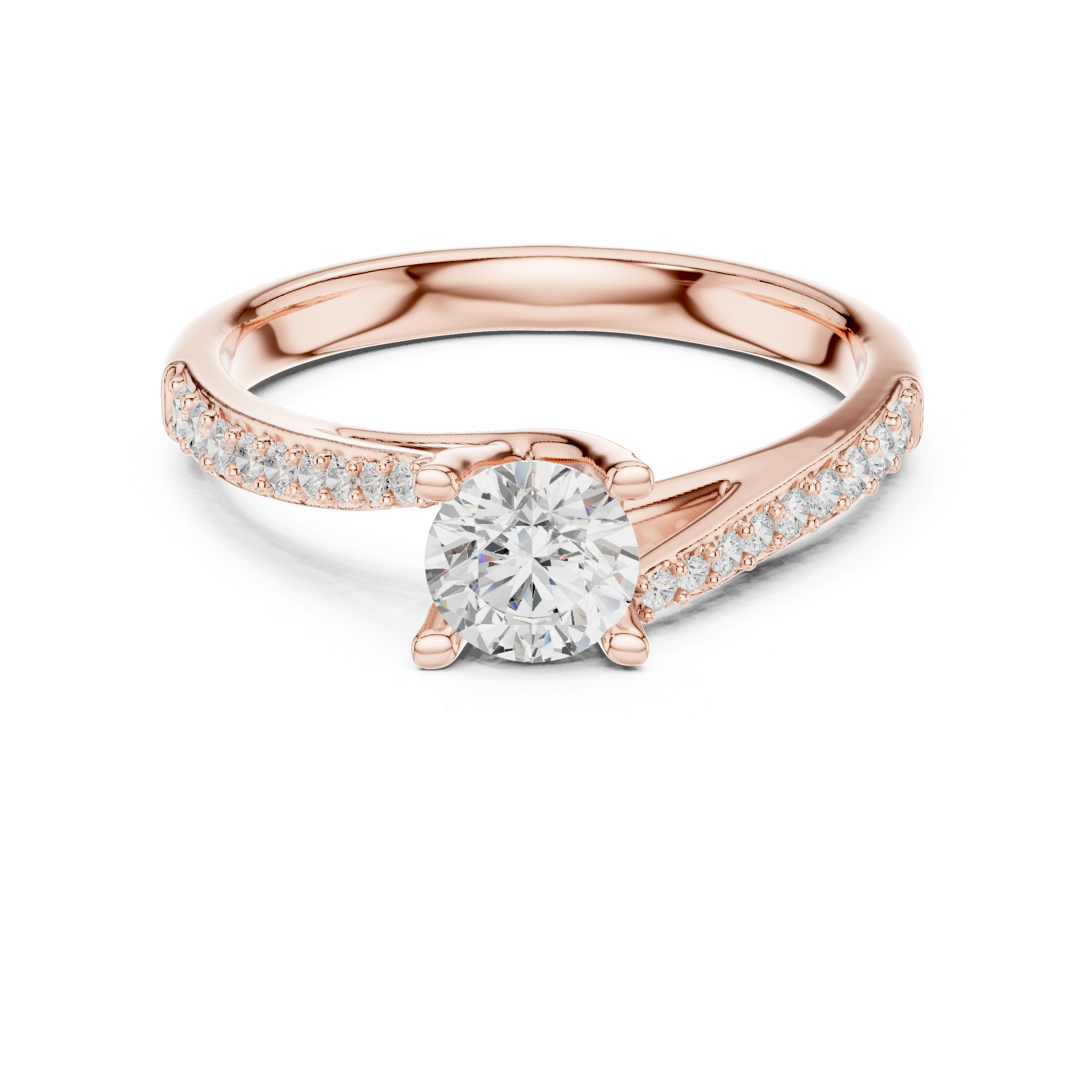 Twisted Pavé Diamond Engagement Ring – Modern Round Solitaire Bridal Ring