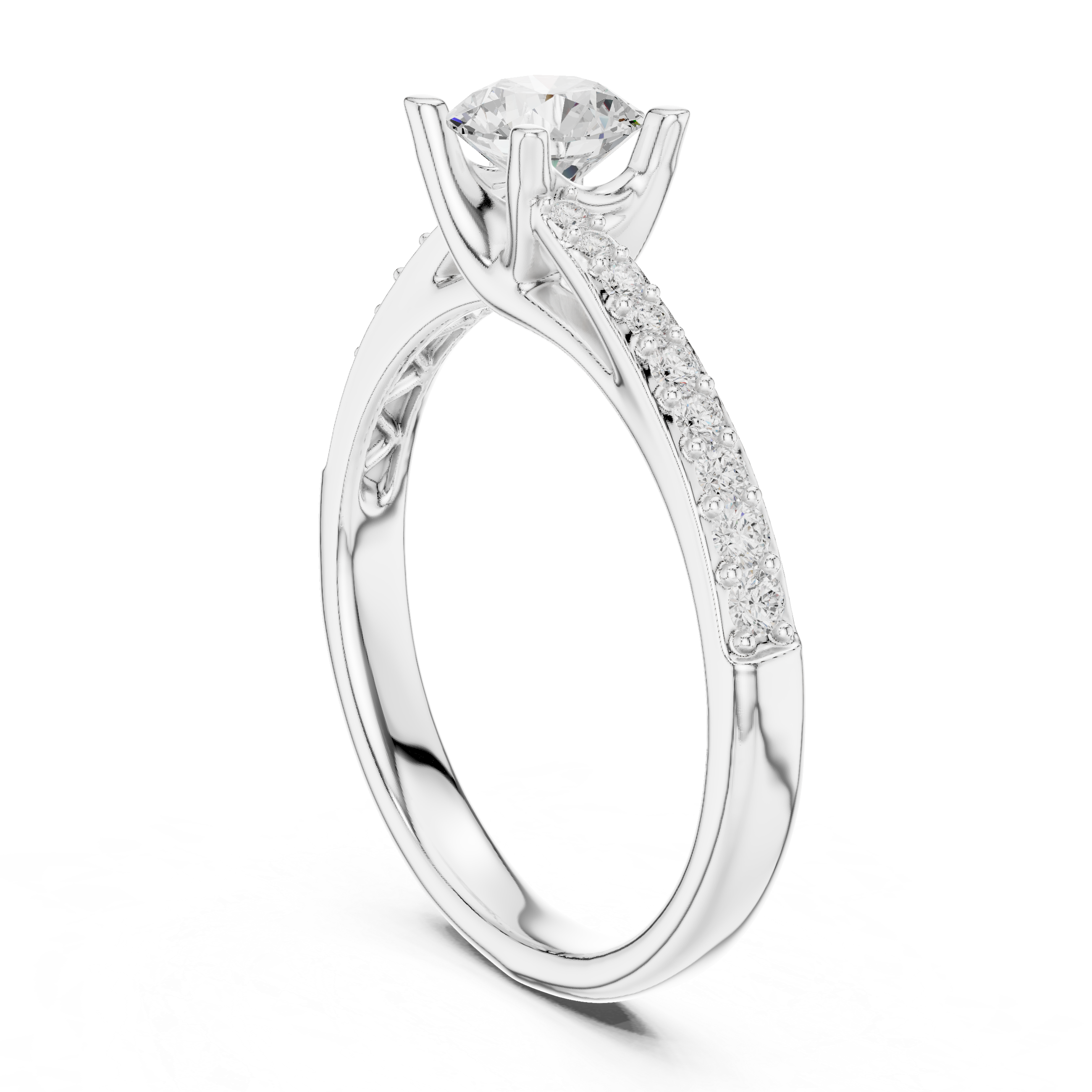 Twisted Pavé Diamond Engagement Ring – Modern Round Solitaire Bridal Ring
