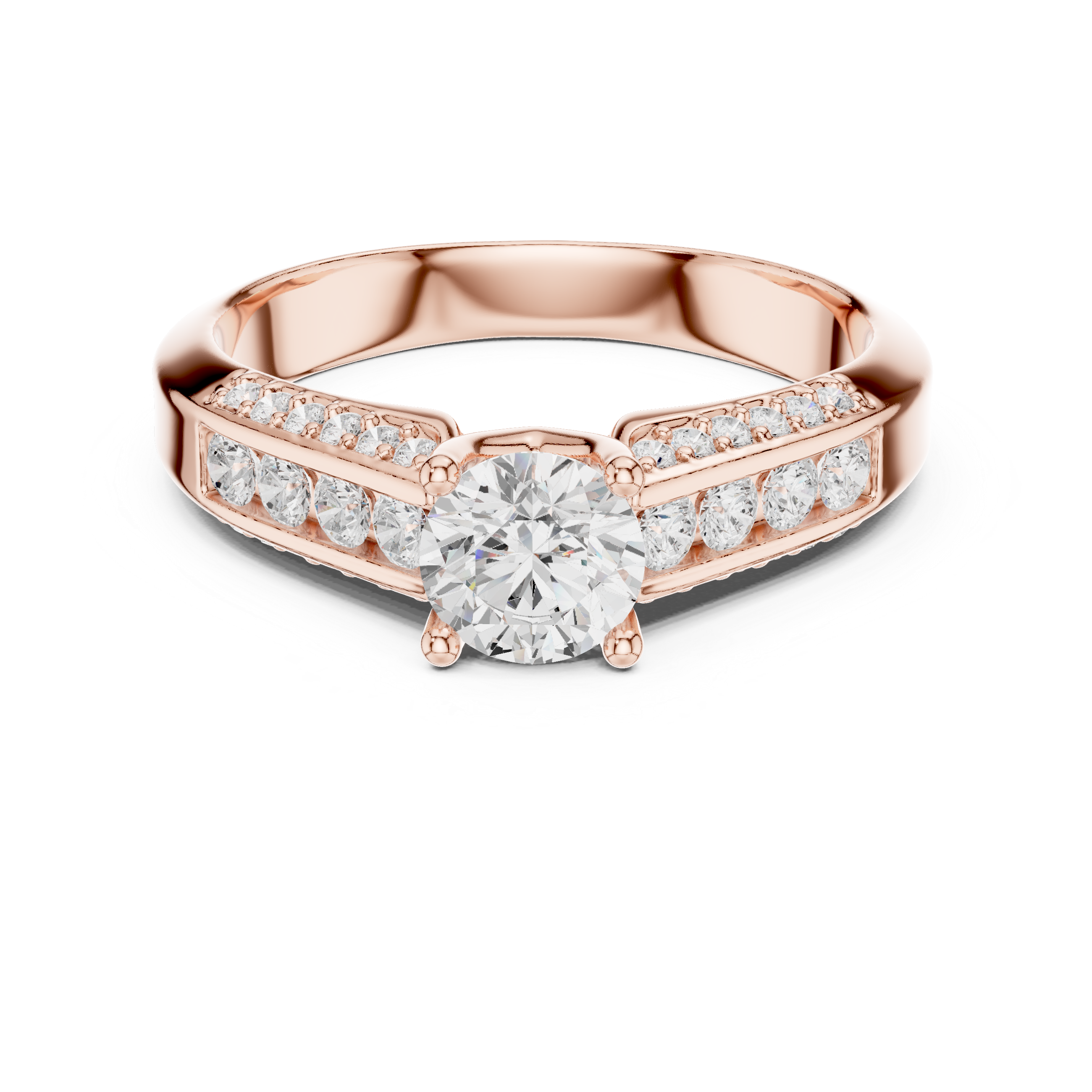 Channel Set Diamond Engagement Ring – Modern Round Solitaire Bridal Ring