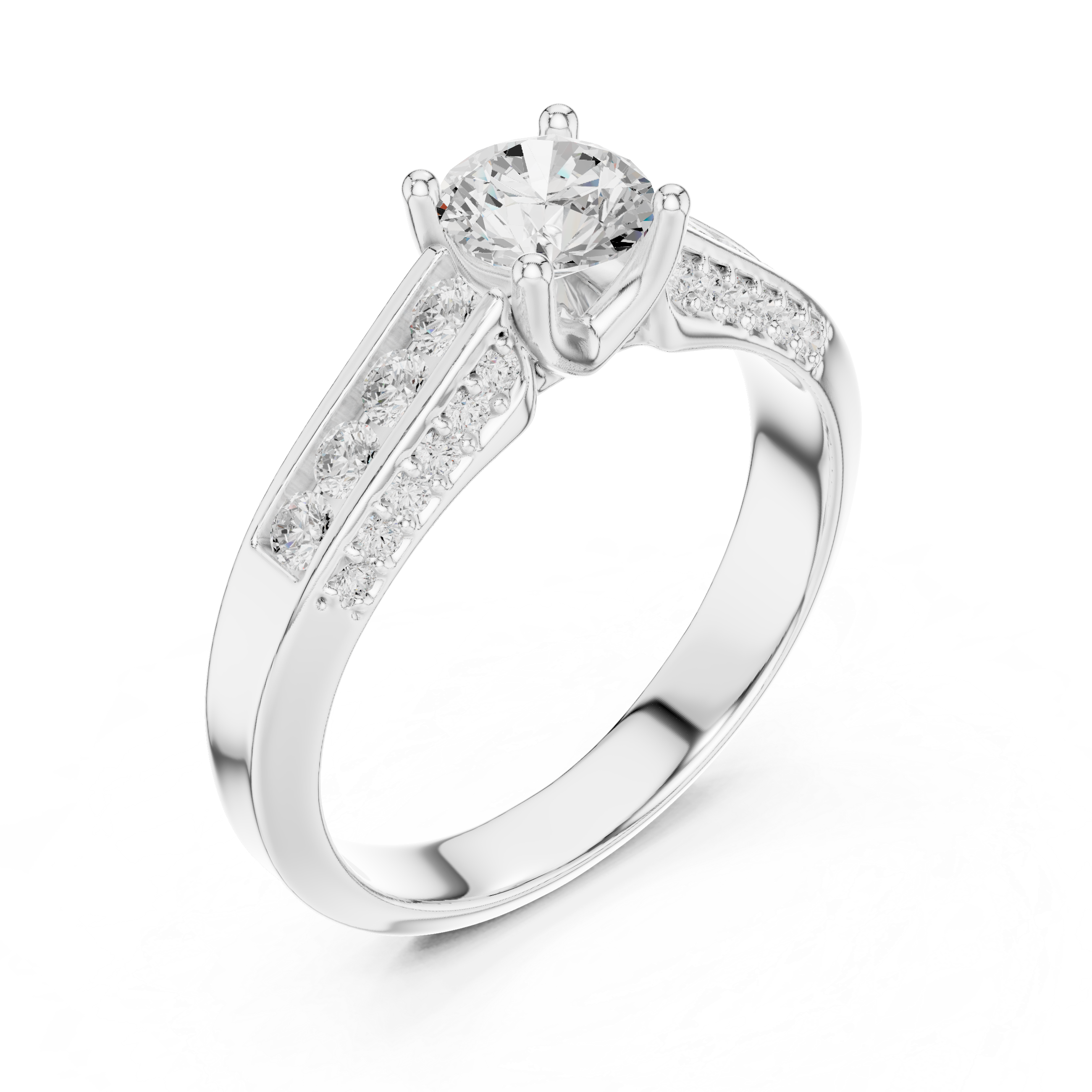 Channel Set Diamond Engagement Ring – Modern Round Solitaire Bridal Ring