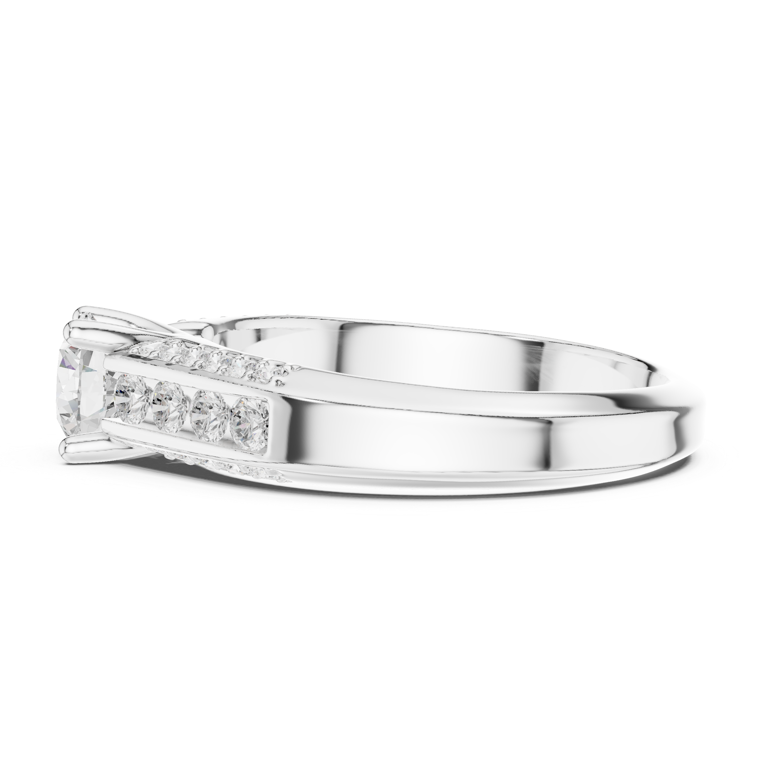 Channel Set Diamond Engagement Ring – Modern Round Solitaire Bridal Ring