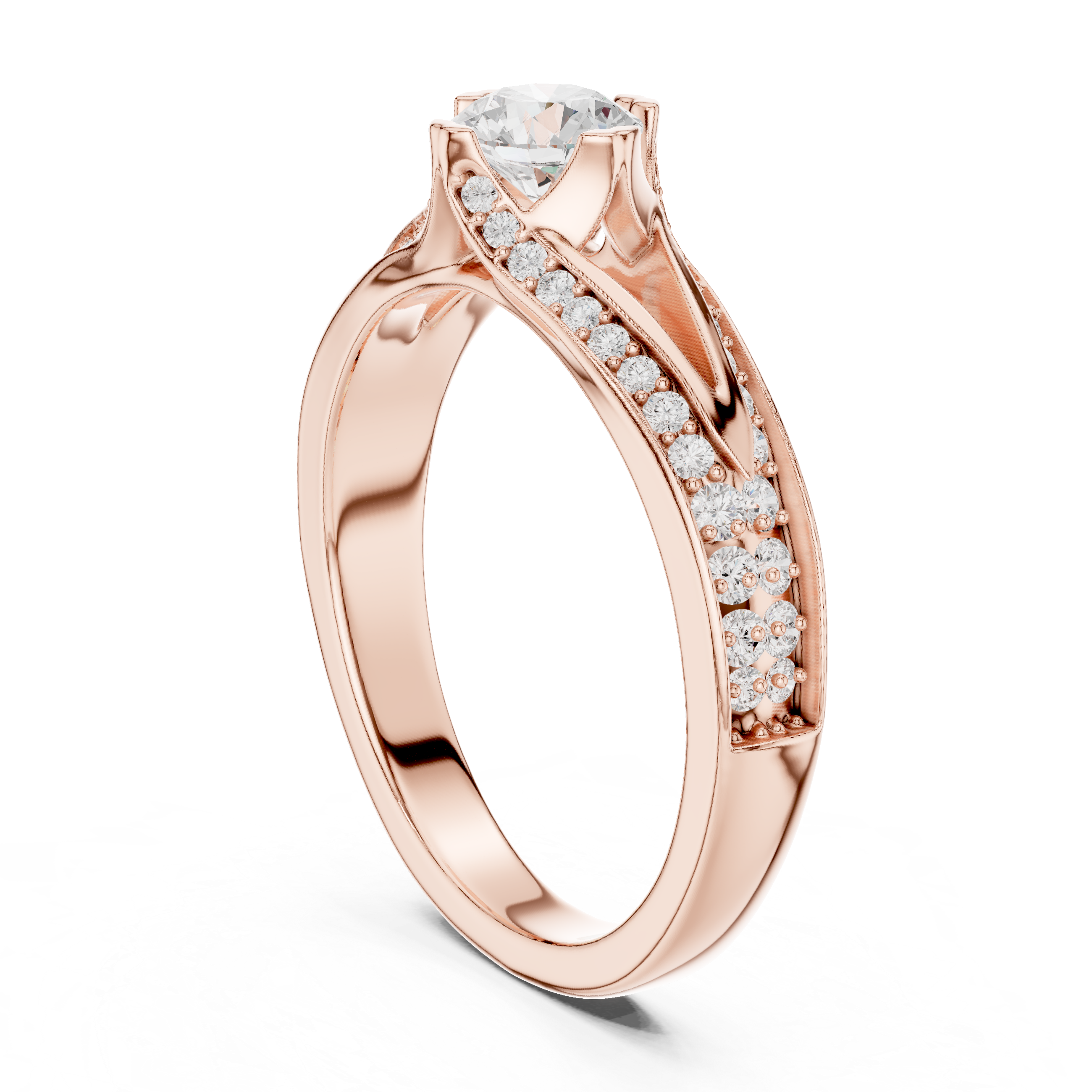 Split Shank Pavé Diamond Engagement Ring – Modern Round Solitaire Bridal Ring