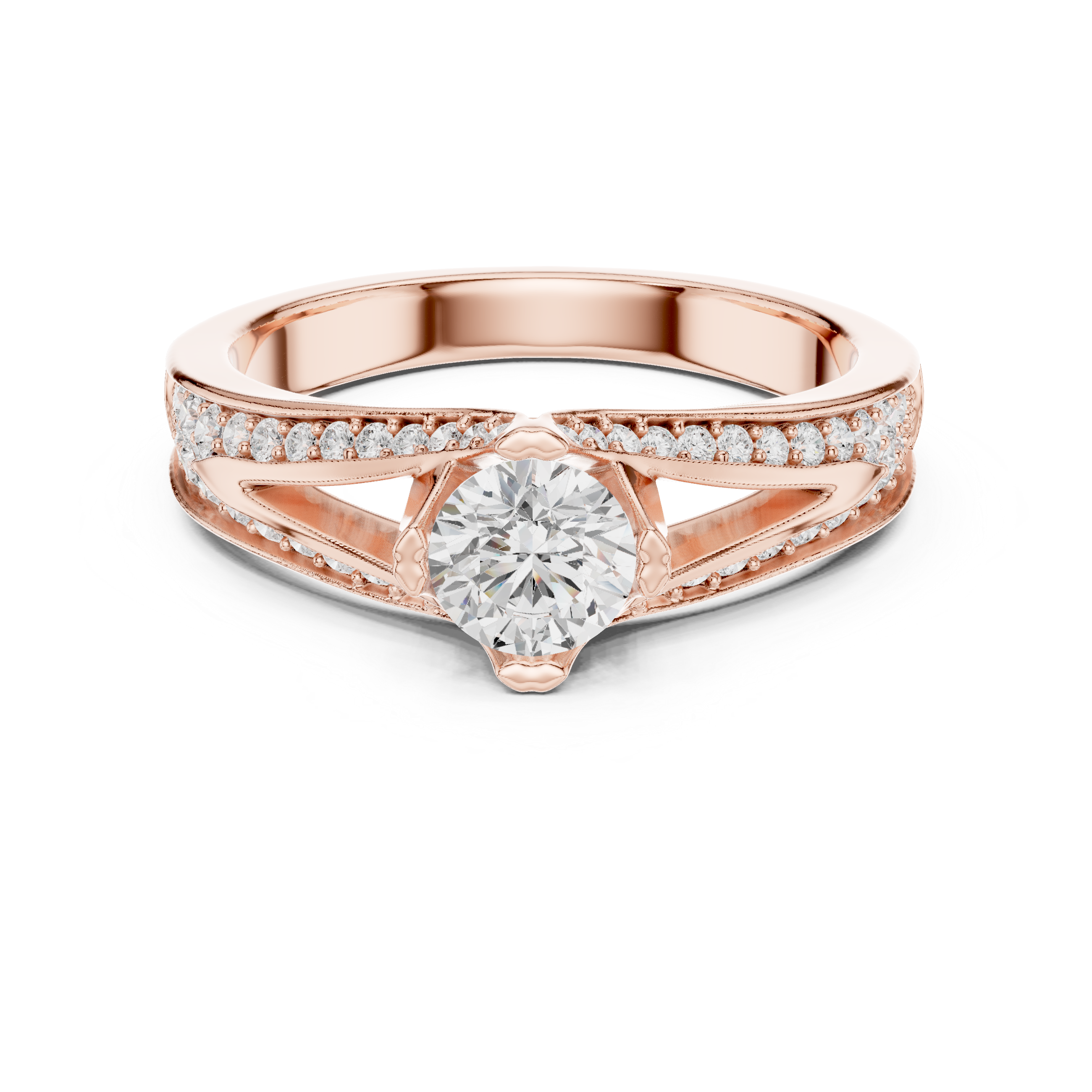 Split Shank Pavé Diamond Engagement Ring – Modern Round Solitaire Bridal Ring