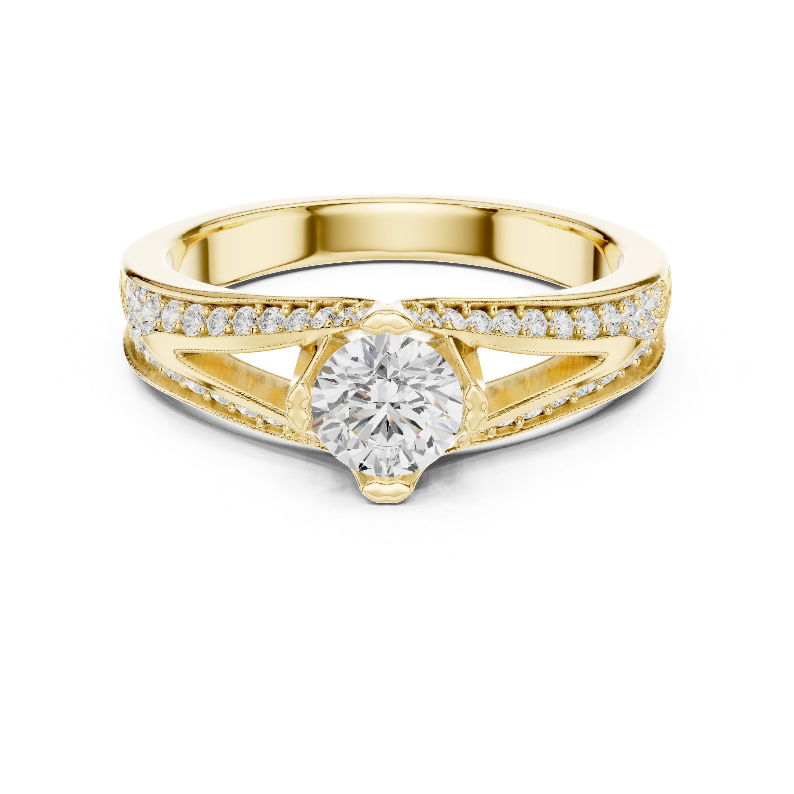 Split Shank Pavé Diamond Engagement Ring – Modern Round Solitaire Bridal Ring