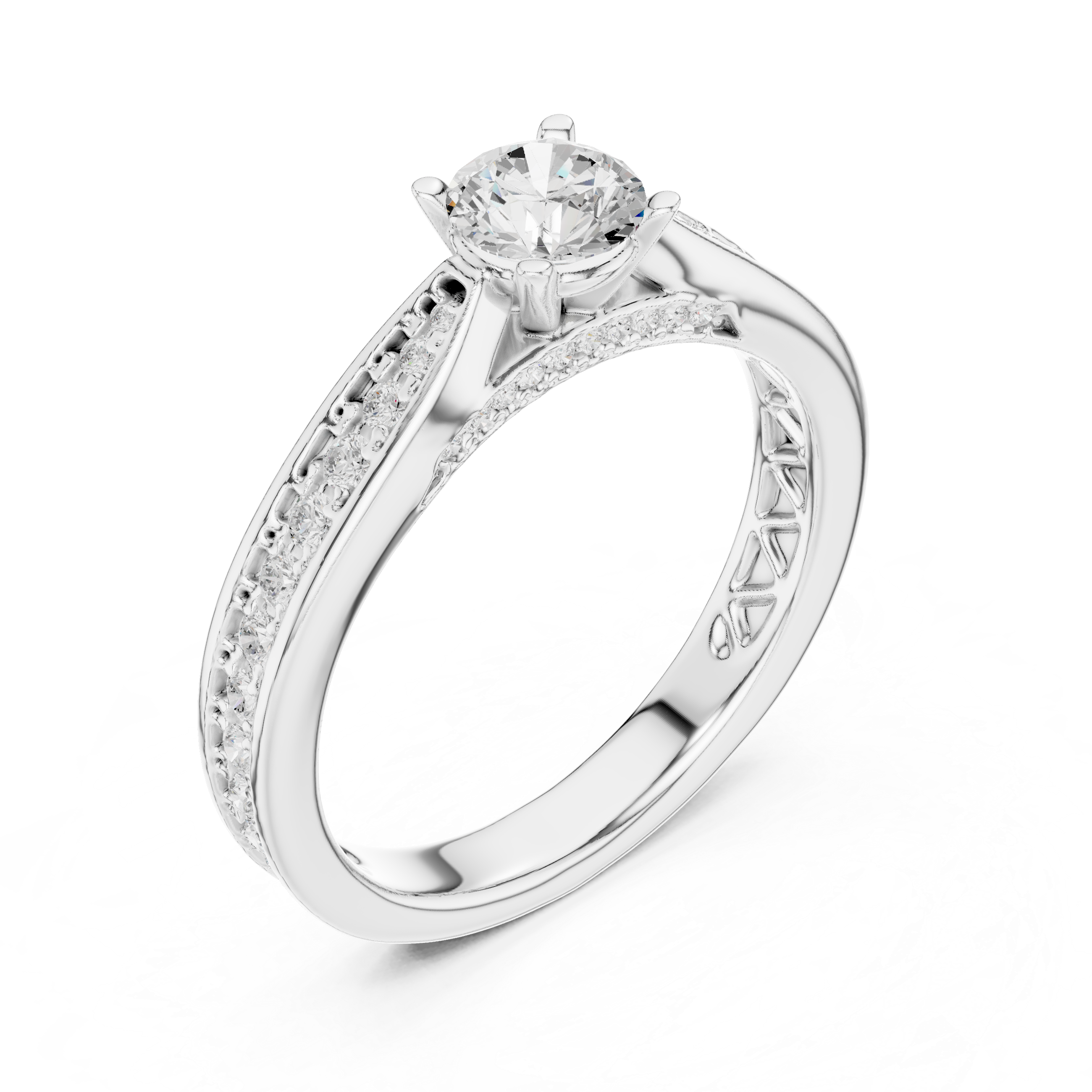 Classic Pavé Diamond Engagement Ring – Round Solitaire Cathedral Band Ring