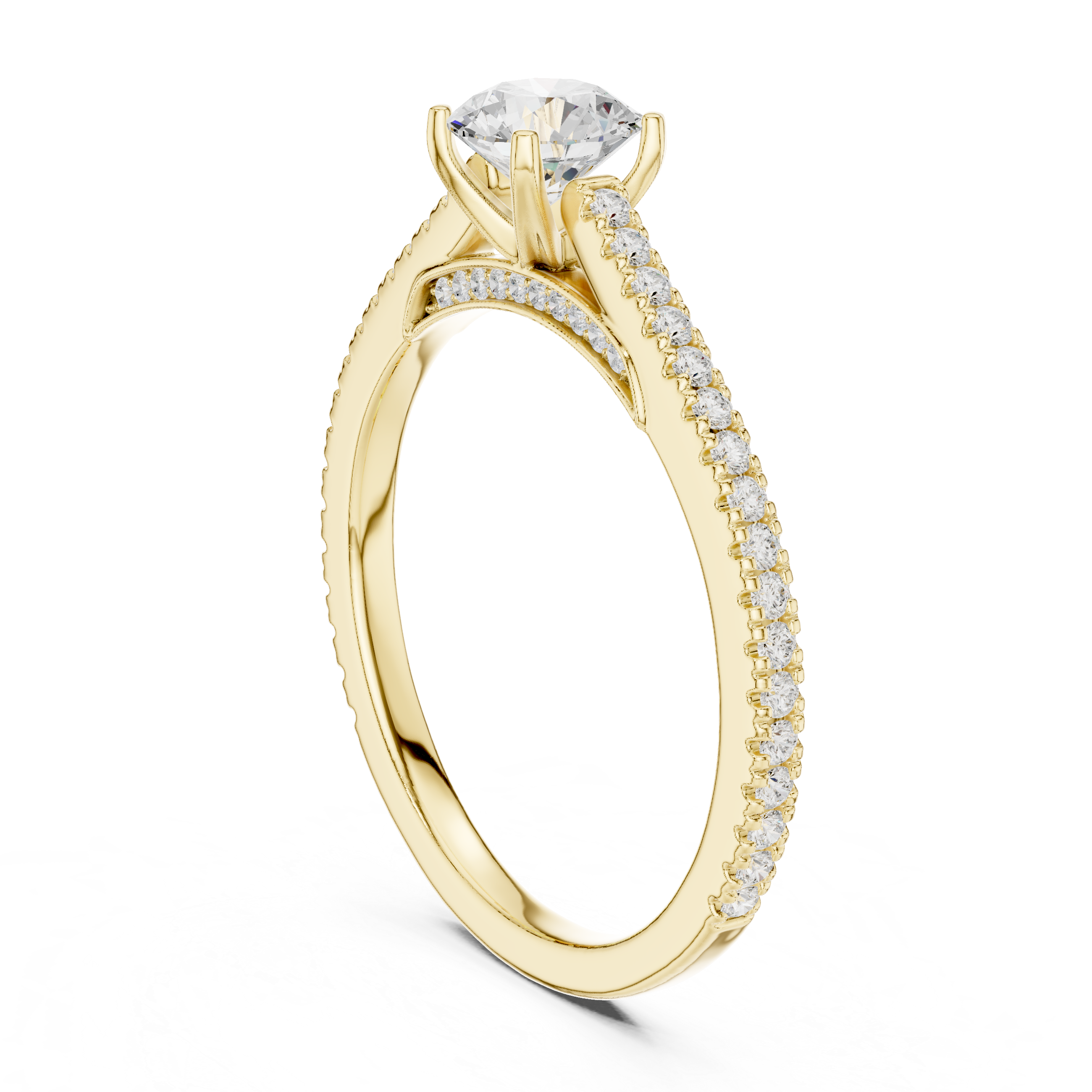 Minimalist Pavé Diamond Engagement Ring – Round Solitaire Cathedral Ring