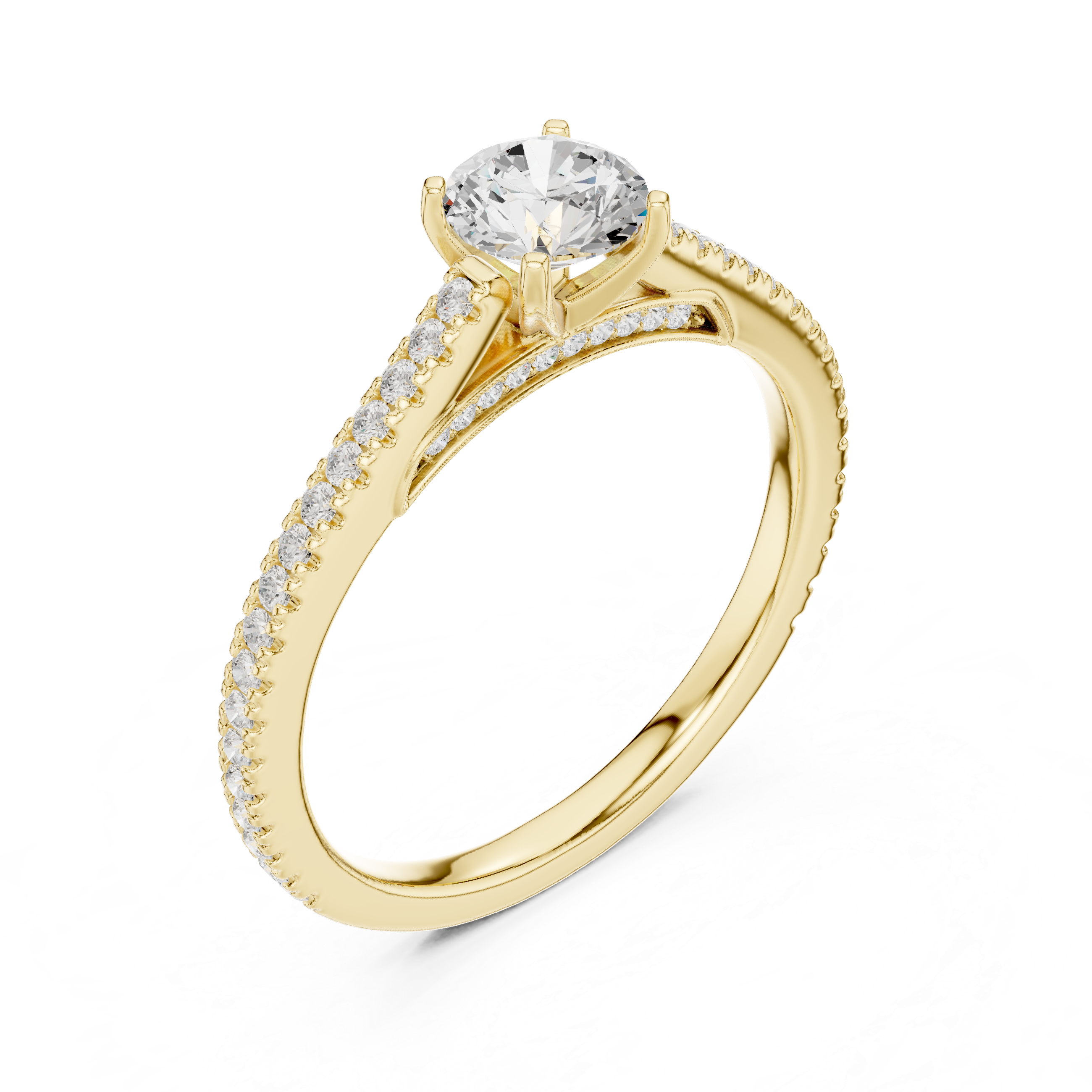 Minimalist Pavé Diamond Engagement Ring – Round Solitaire Cathedral Ring