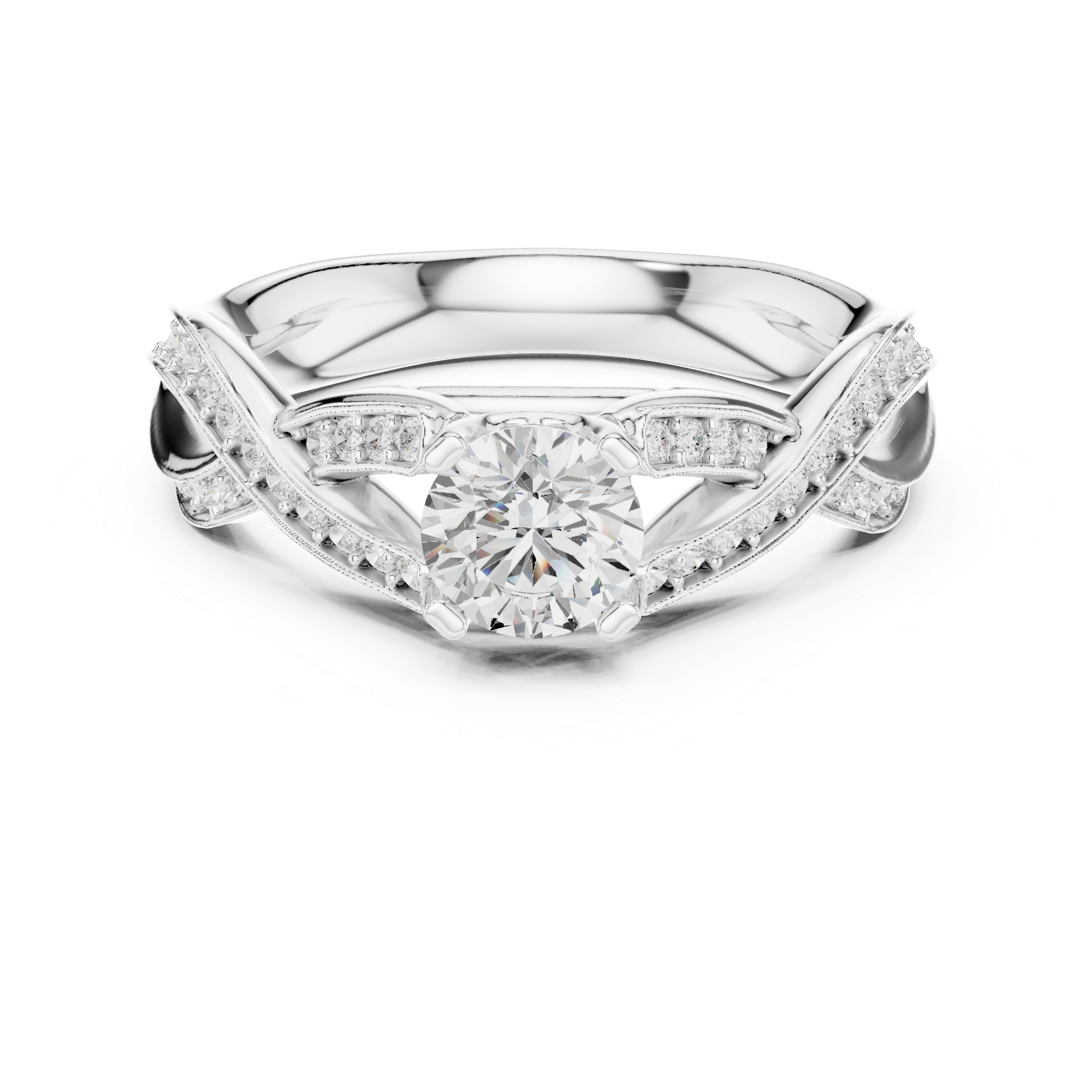 Infinity Twist Diamond Engagement Ring – Round Solitaire Pavé Bridal Ring
