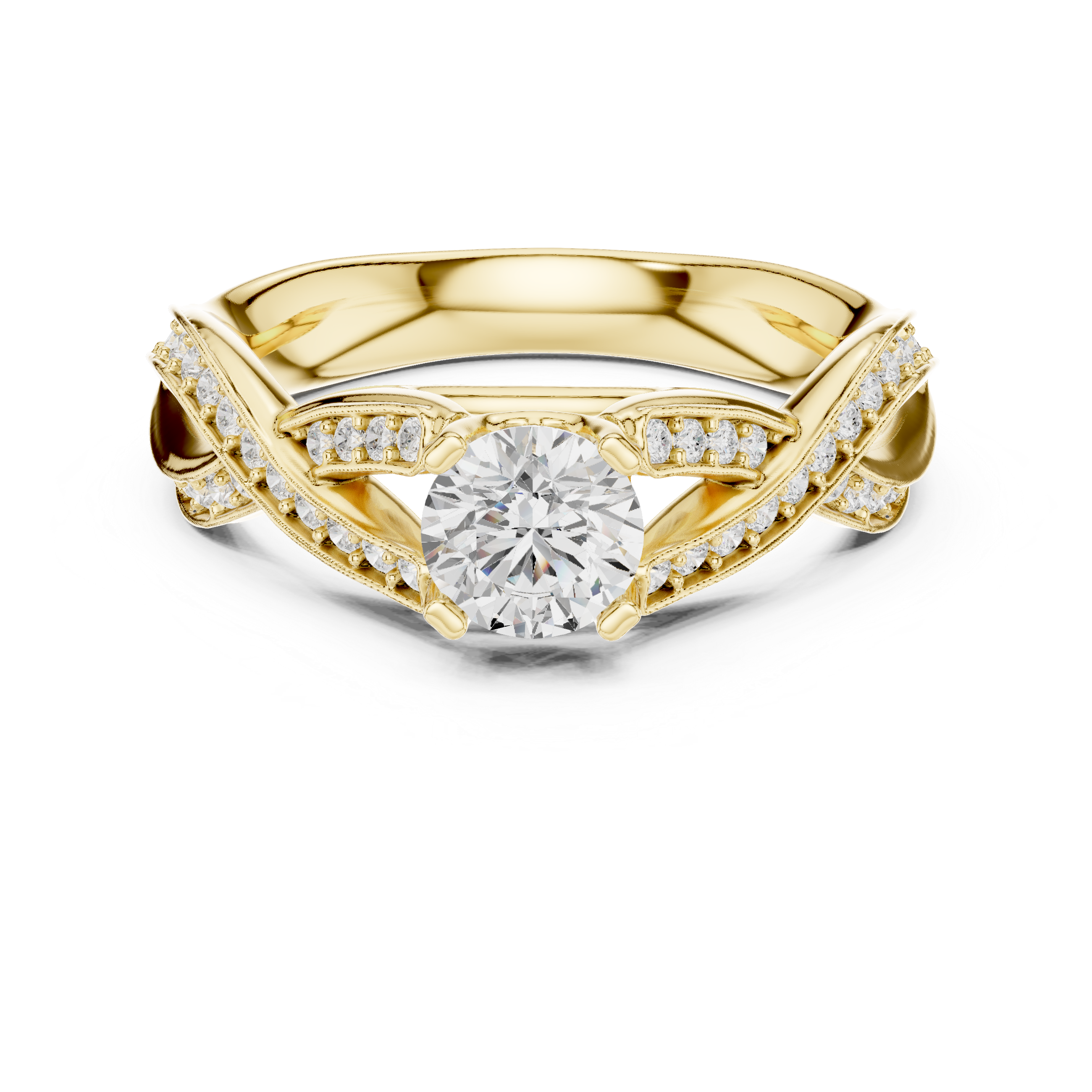 Infinity Twist Diamond Engagement Ring – Round Solitaire Pavé Bridal Ring