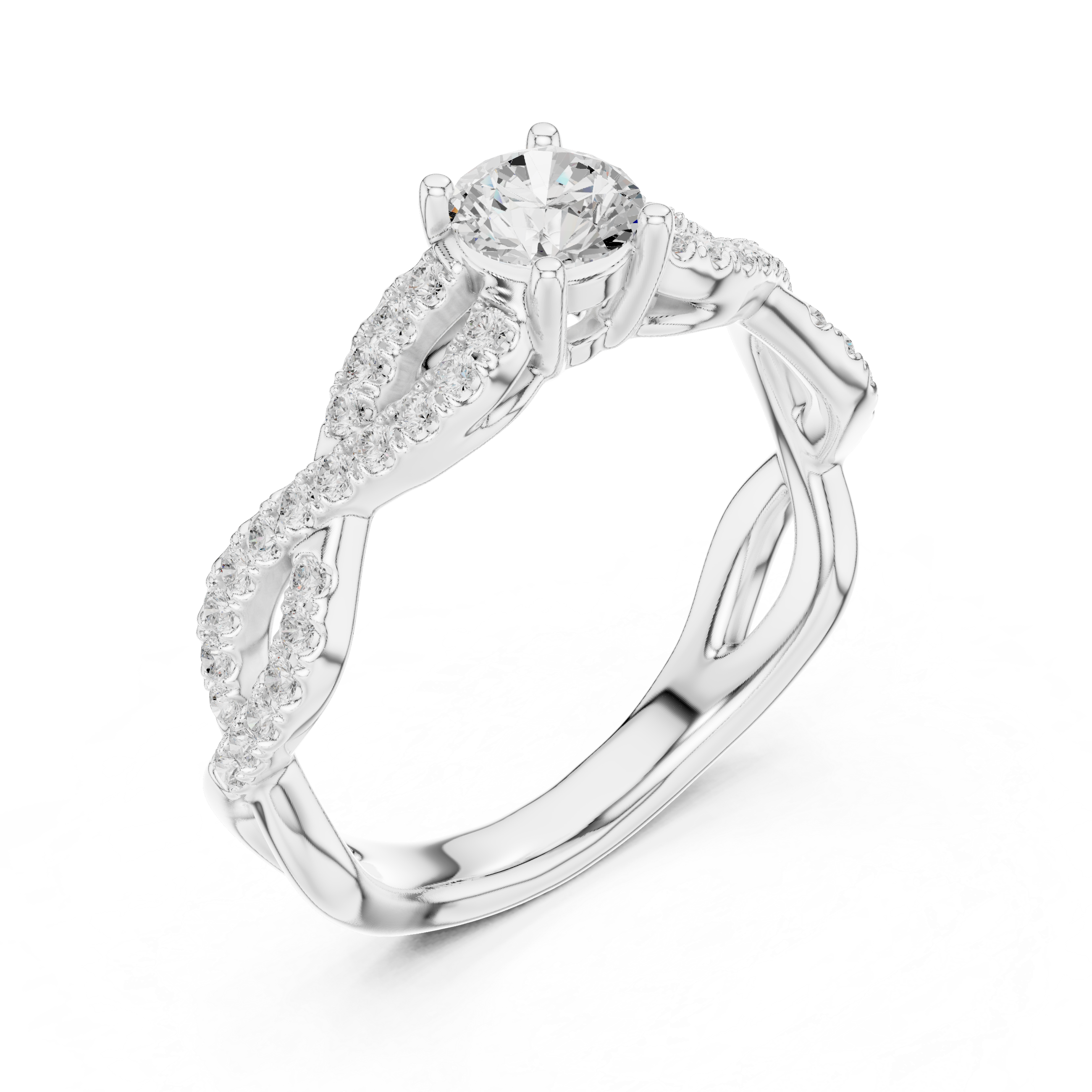 Twisted Infinity Diamond Engagement Ring – Round Solitaire Pavé Promise Ring