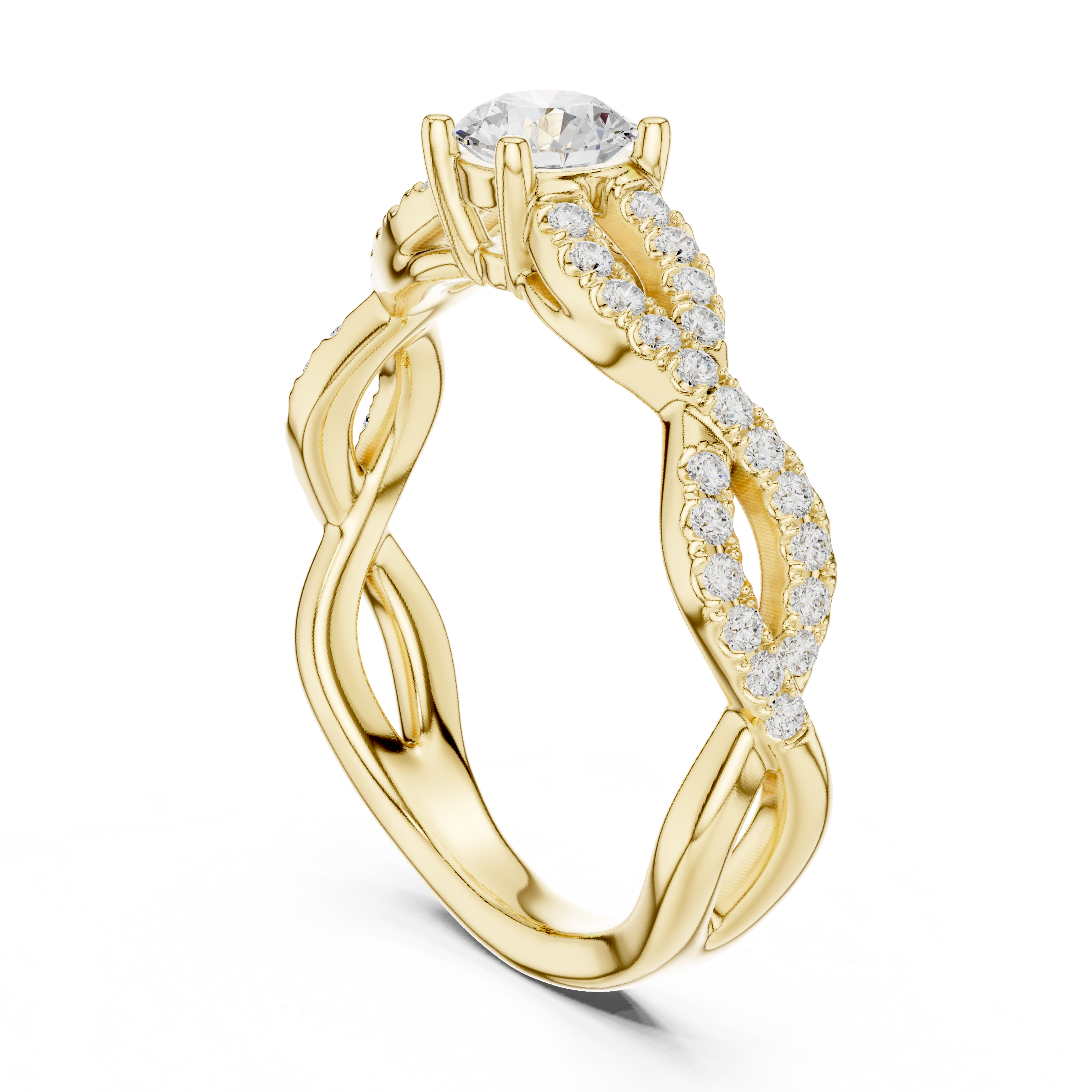 Twisted Infinity Diamond Engagement Ring – Round Solitaire Pavé Promise Ring