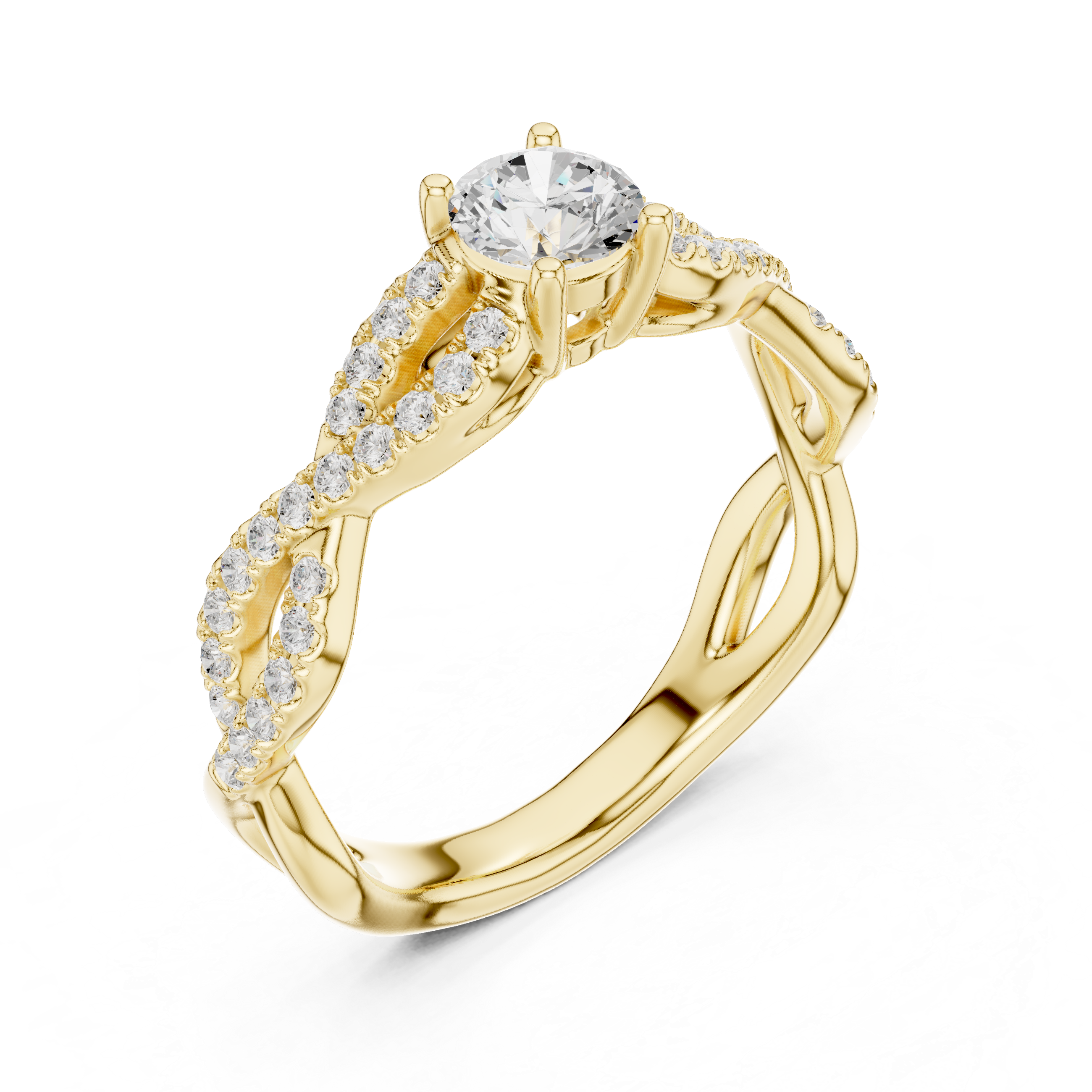 Twisted Infinity Diamond Engagement Ring – Round Solitaire Pavé Promise Ring