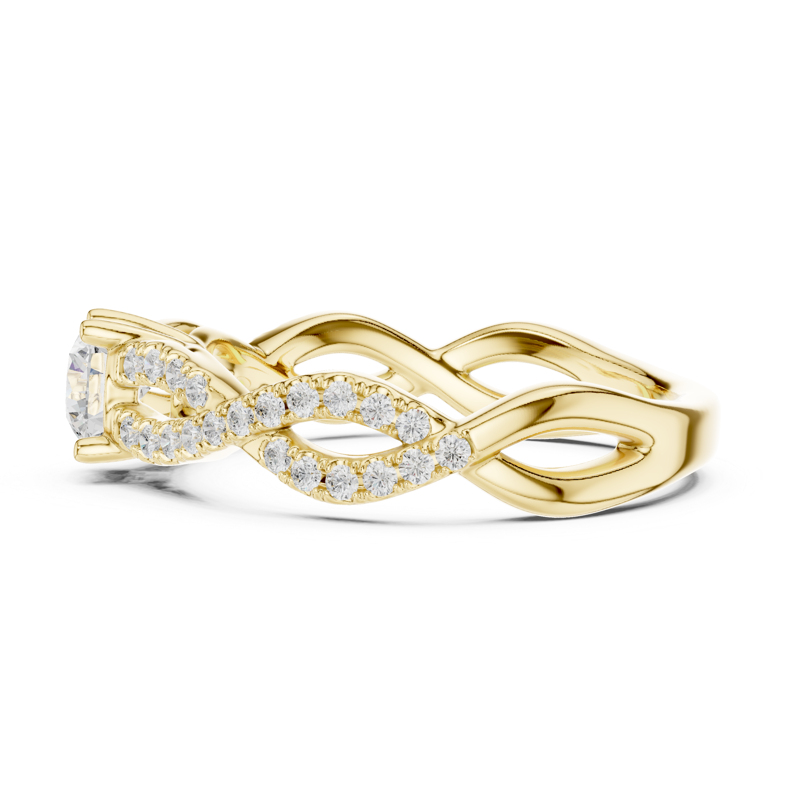 Twisted Infinity Diamond Engagement Ring – Round Solitaire Pavé Promise Ring